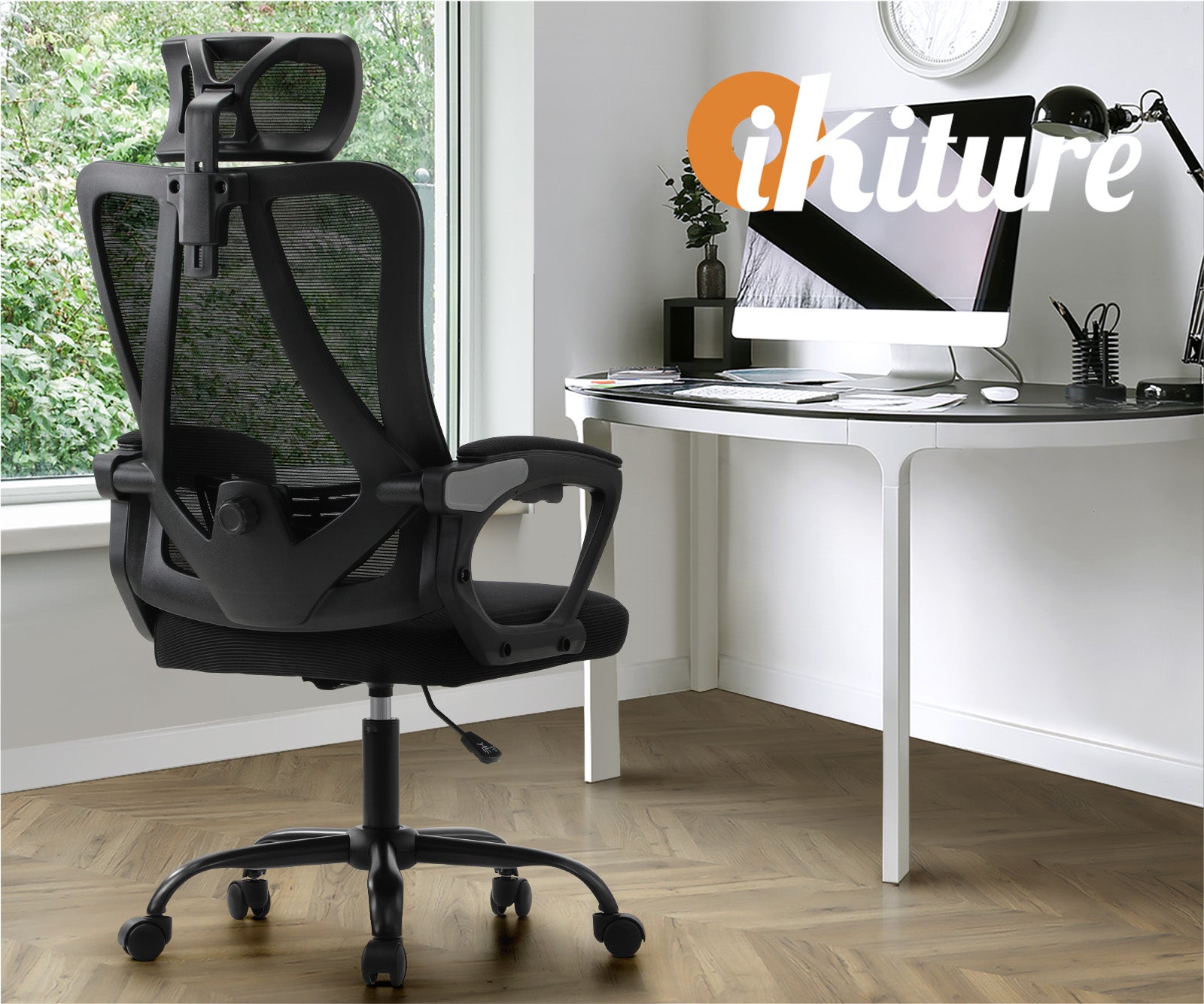 Oikiture Mesh Office Chair Adjustable Lumbar Support Reclining Computer Black - Sunyee