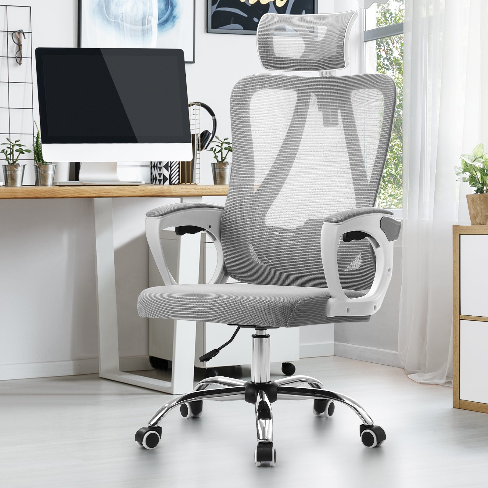 Oikiture Mesh Office Chair Adjustable Lumbar Support Reclining Computer White - Sunyee
