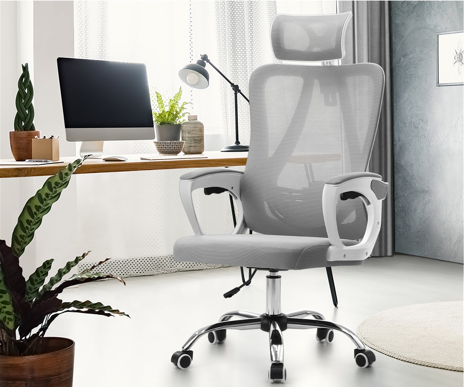 Oikiture Mesh Office Chair Adjustable Lumbar Support Reclining Computer White - Sunyee
