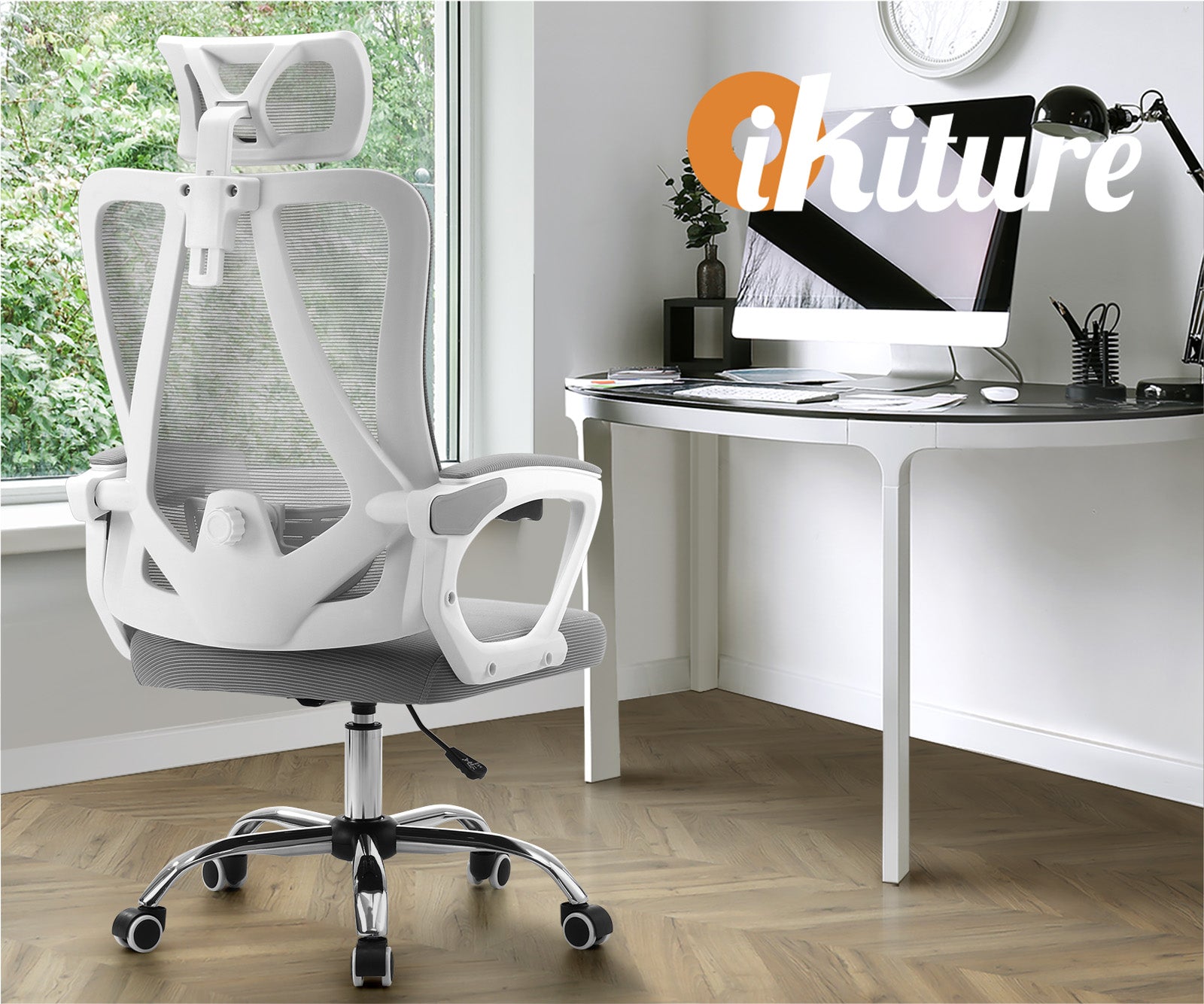 Oikiture Mesh Office Chair Adjustable Lumbar Support Reclining Computer White - Sunyee