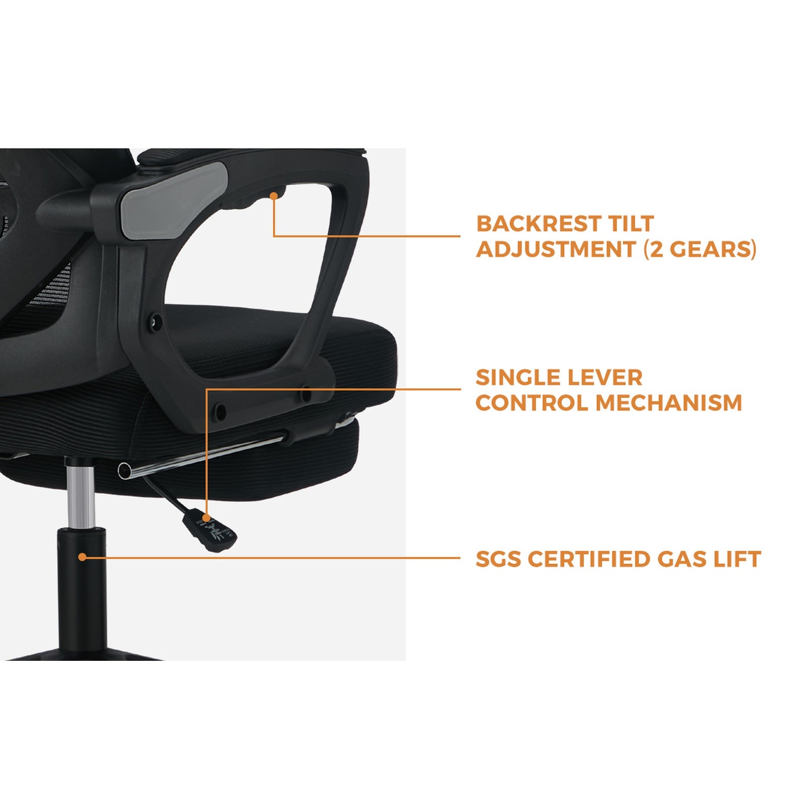 Oikiture Mesh Office Chair Adjustable Lumbar Support Reclining Footrest Black - Sunyee