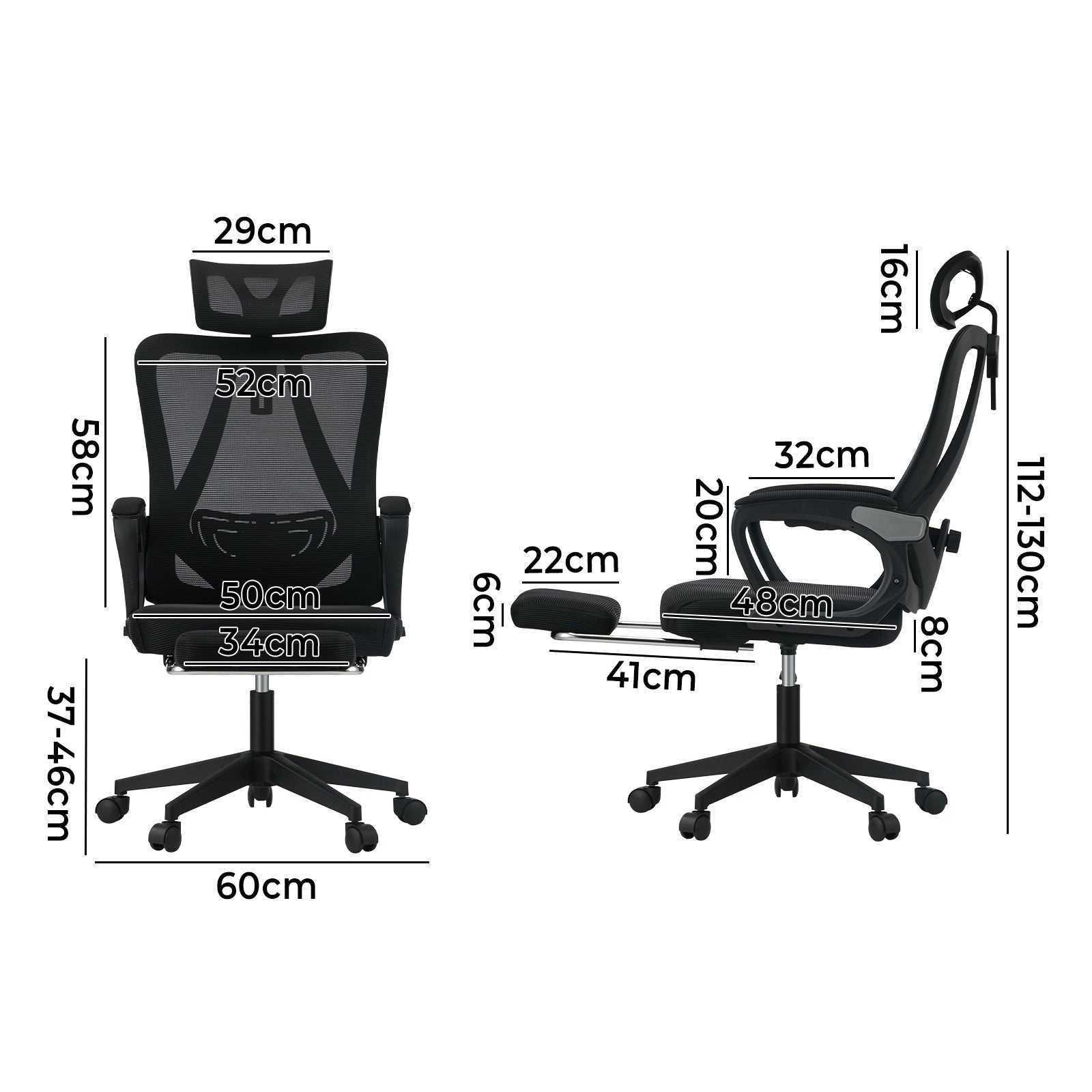Oikiture Mesh Office Chair Adjustable Lumbar Support Reclining Footrest Black - Sunyee