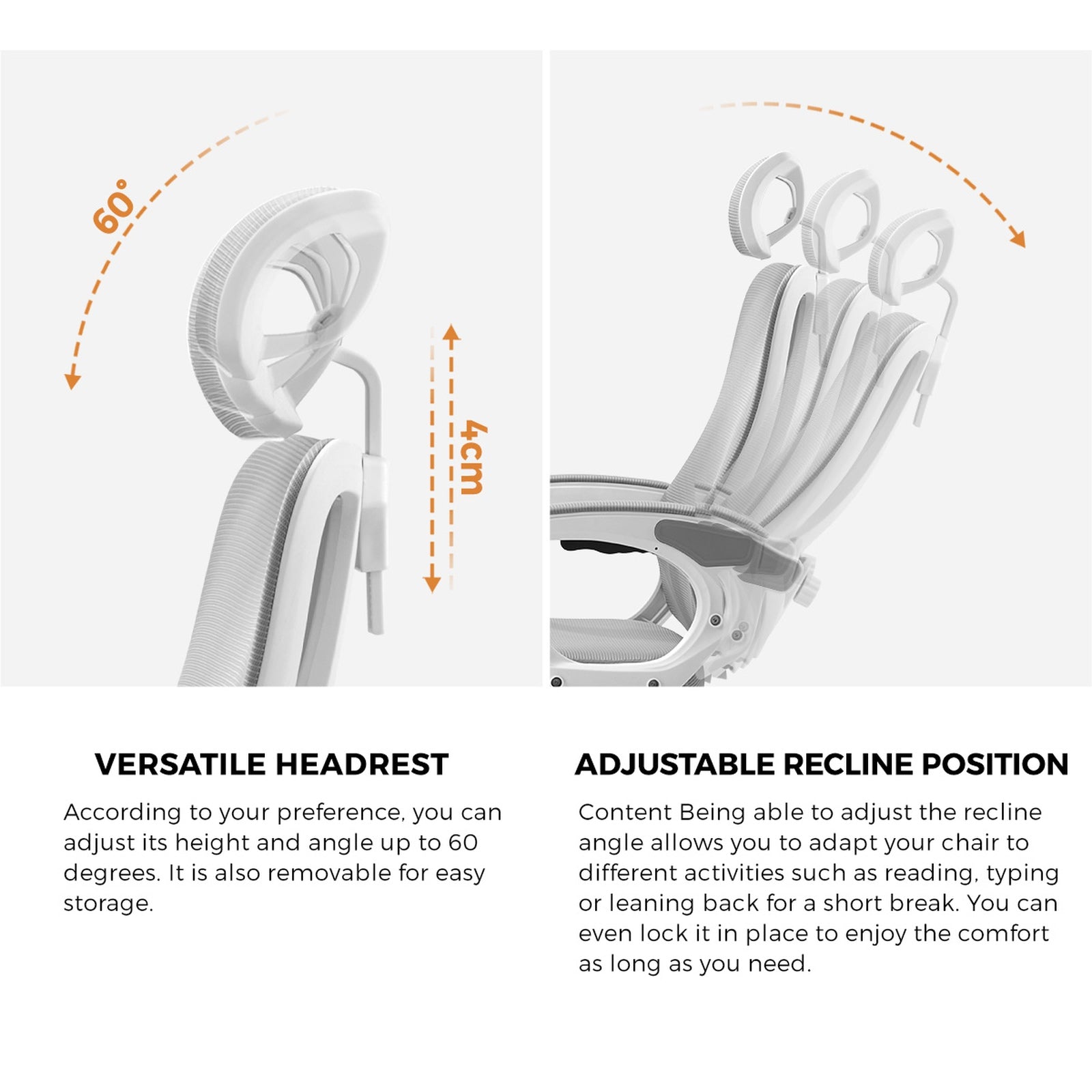 Oikiture Mesh Office Chair Adjustable Lumbar Support Reclining Footrest White - Sunyee