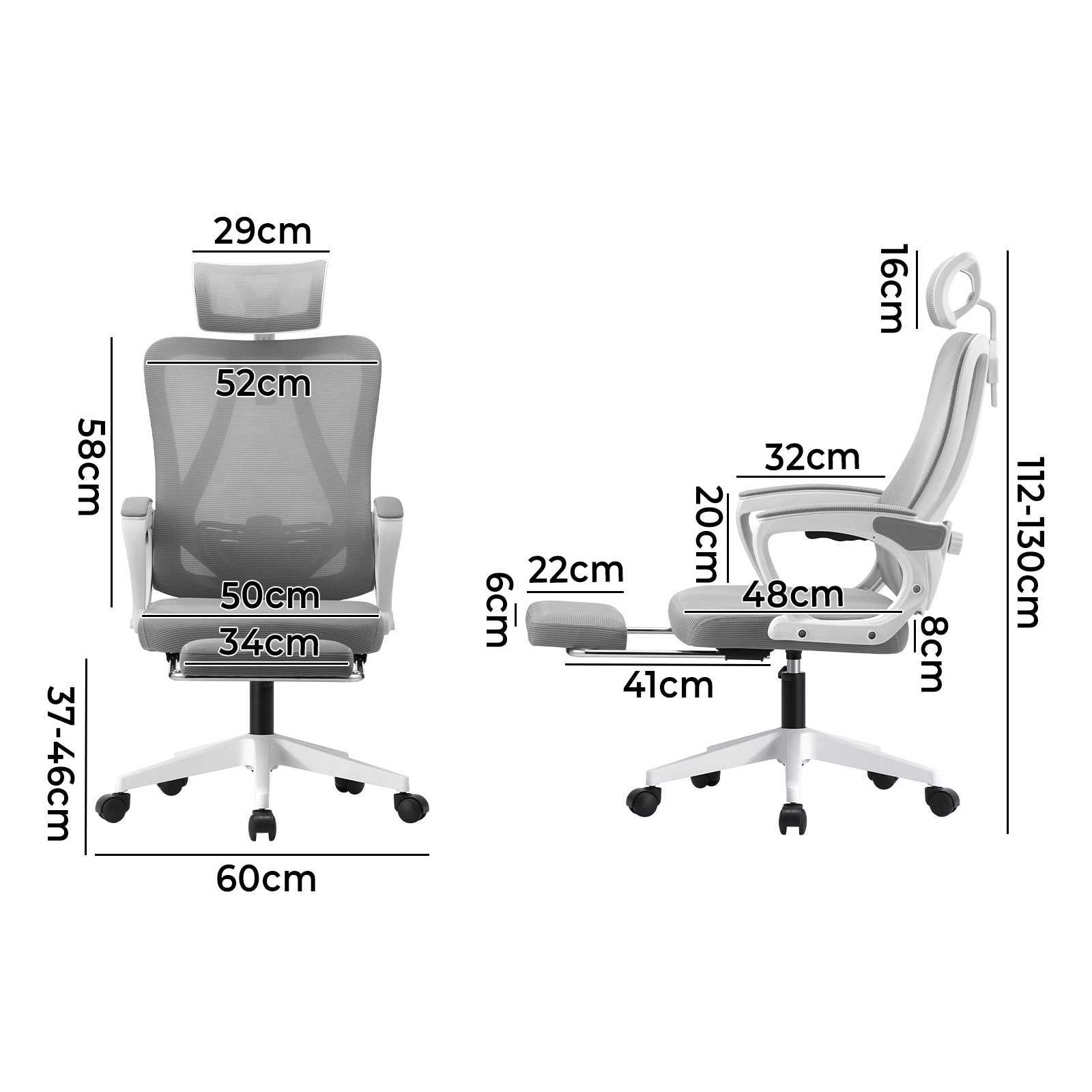 Oikiture Mesh Office Chair Adjustable Lumbar Support Reclining Footrest White - Sunyee