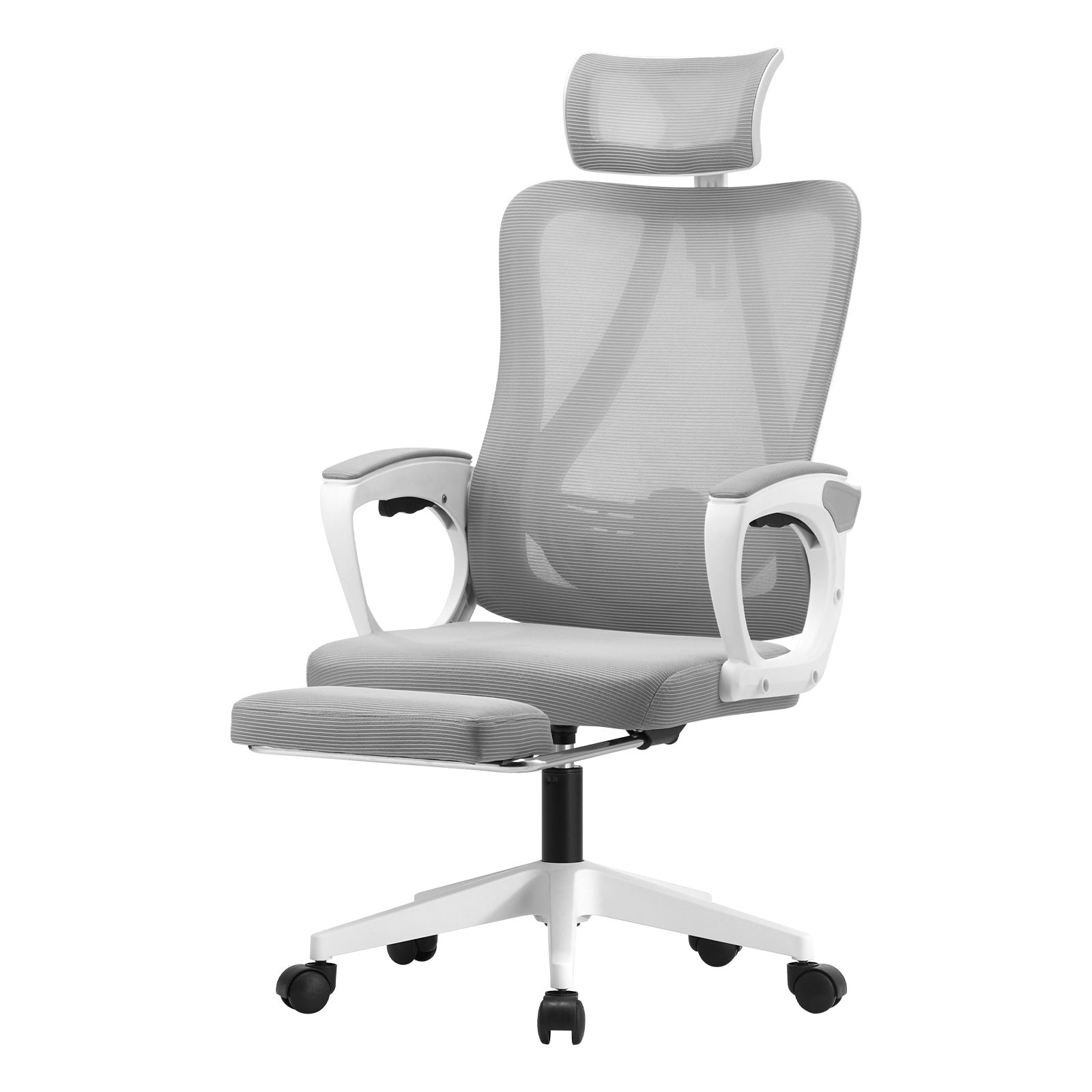 Oikiture Mesh Office Chair Adjustable Lumbar Support Reclining Footrest White - Sunyee