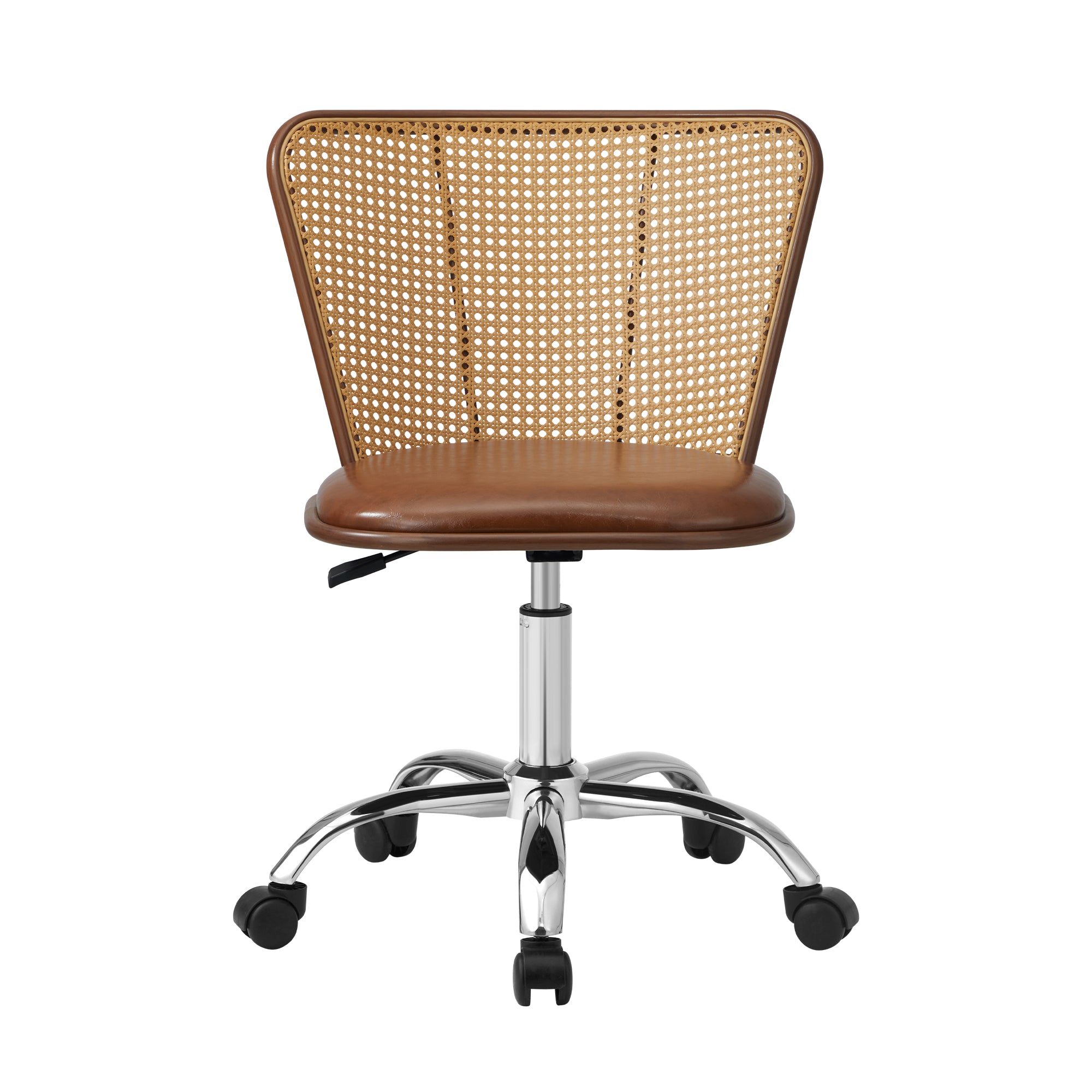 Oikiture Office Chair Executive Rattan Computer Chairs PU Leather Seat Brown - Sunyee