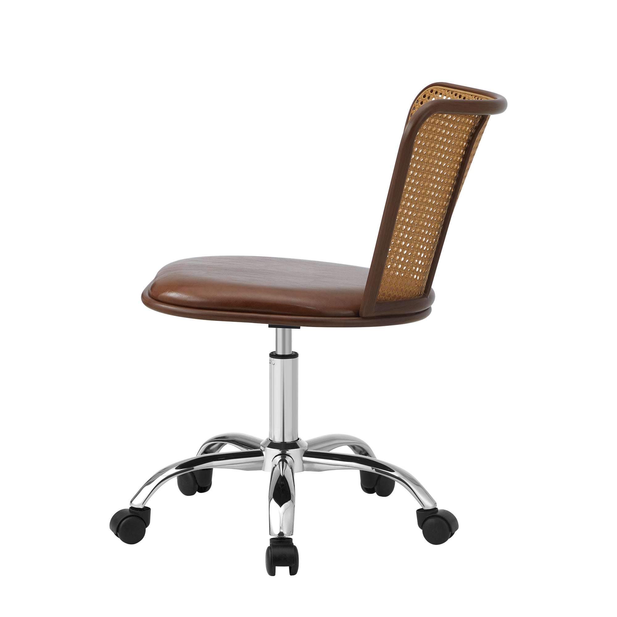 Oikiture Office Chair Executive Rattan Computer Chairs PU Leather Seat Brown - Sunyee