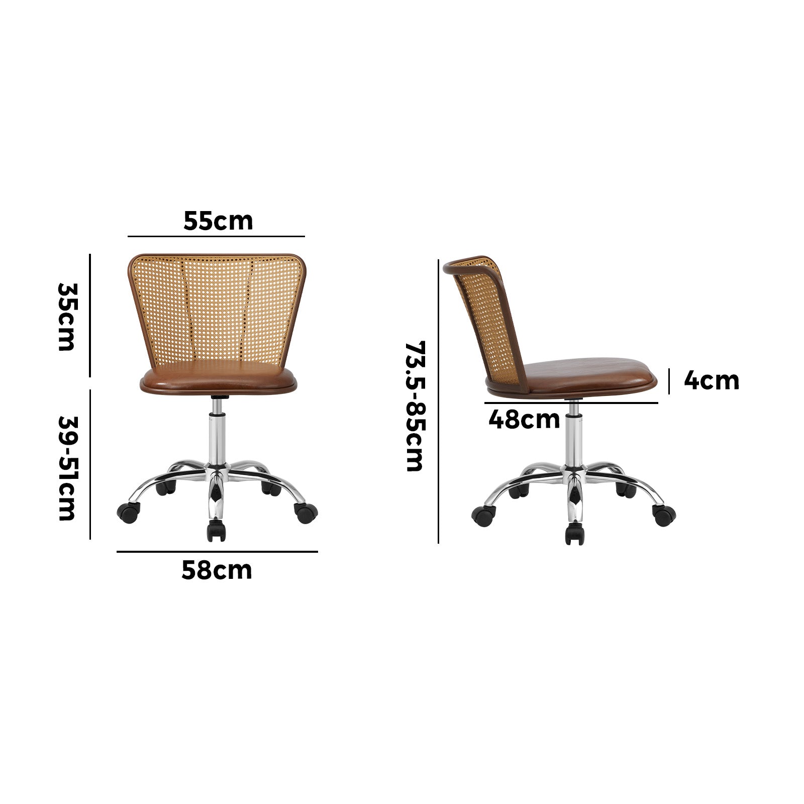 Oikiture Office Chair Executive Rattan Computer Chairs PU Leather Seat Brown - Sunyee