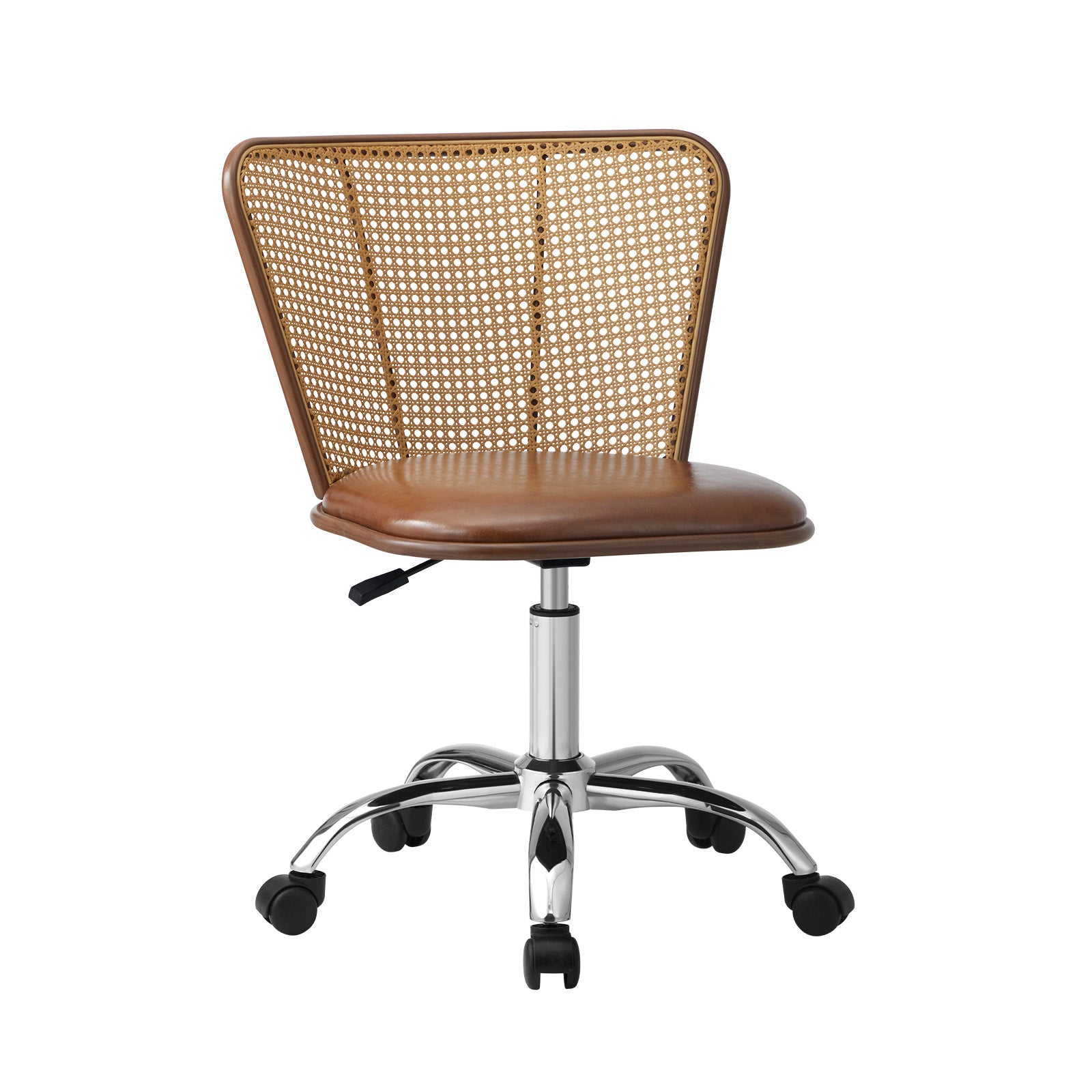 Oikiture Office Chair Executive Rattan Computer Chairs PU Leather Seat Brown - Sunyee