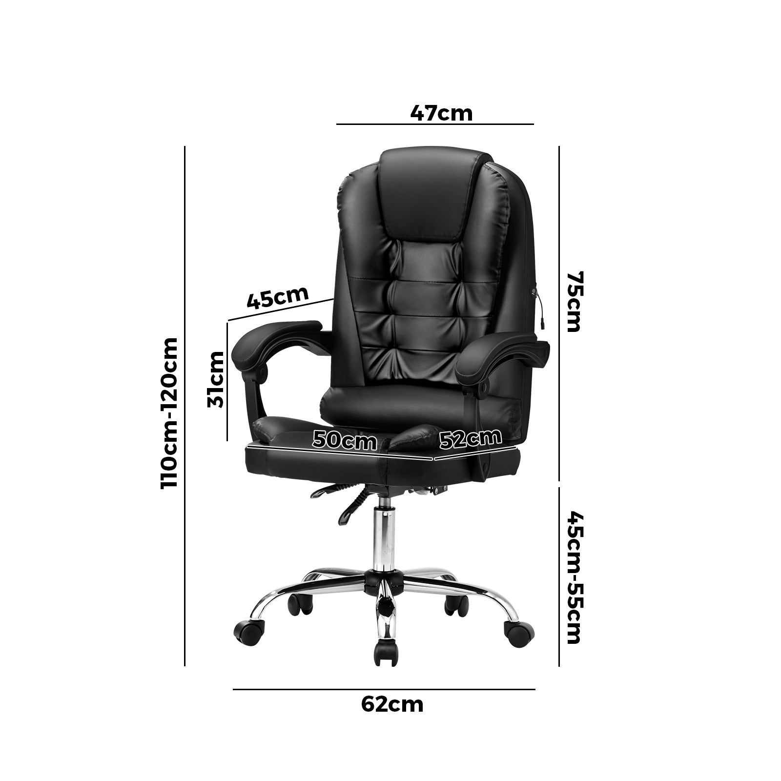 Oikiture Massage Office Chair Executive Gaming Racing Chairs PU Leather Black - Sunyee
