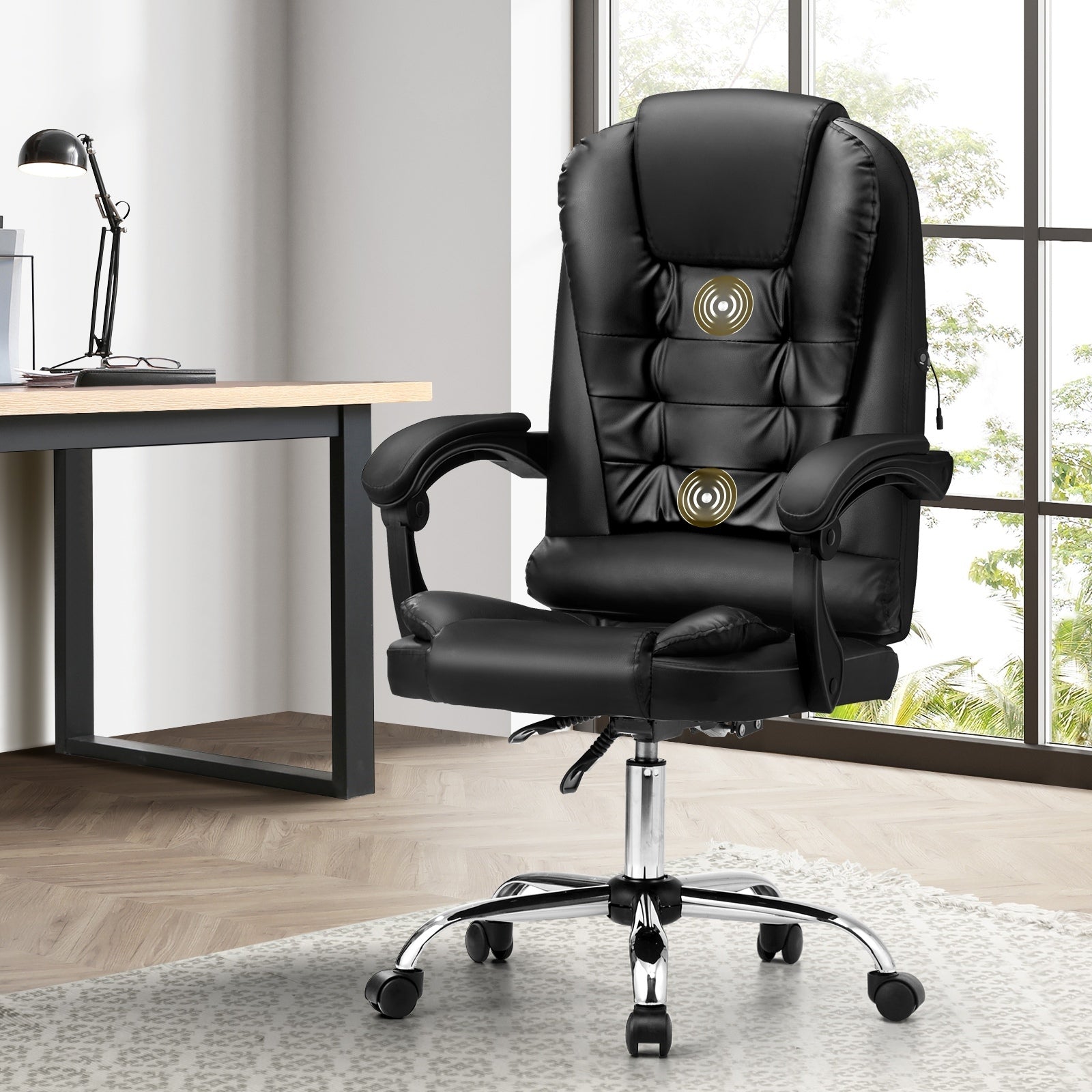 Oikiture Massage Office Chair Executive Gaming Racing Chairs PU Leather Black - Sunyee