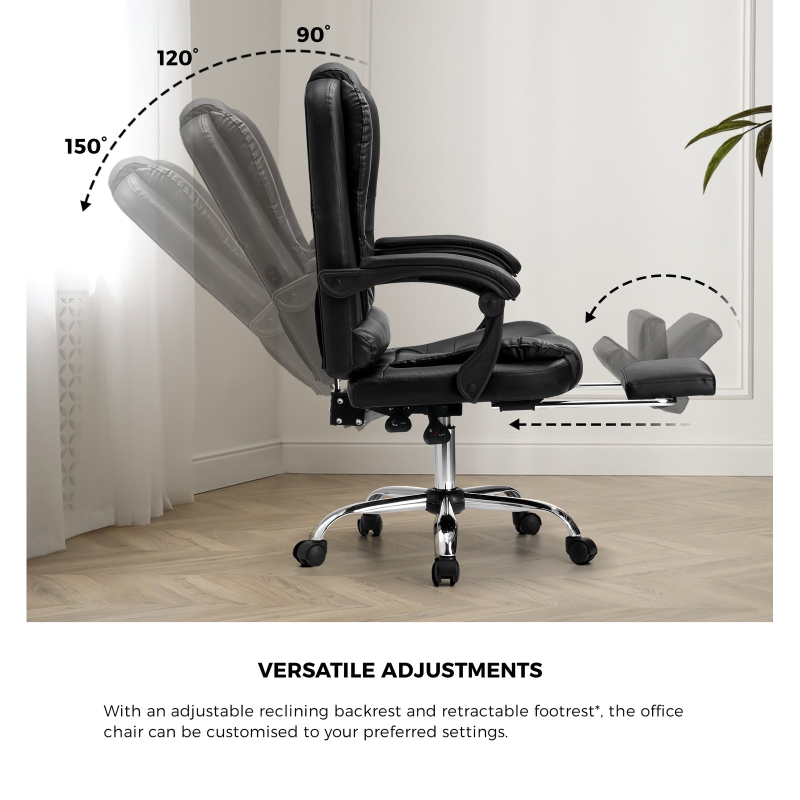 Oikiture Massage Office Chair Executive Gaming Racing Chairs PU w/Footrest Black - Sunyee