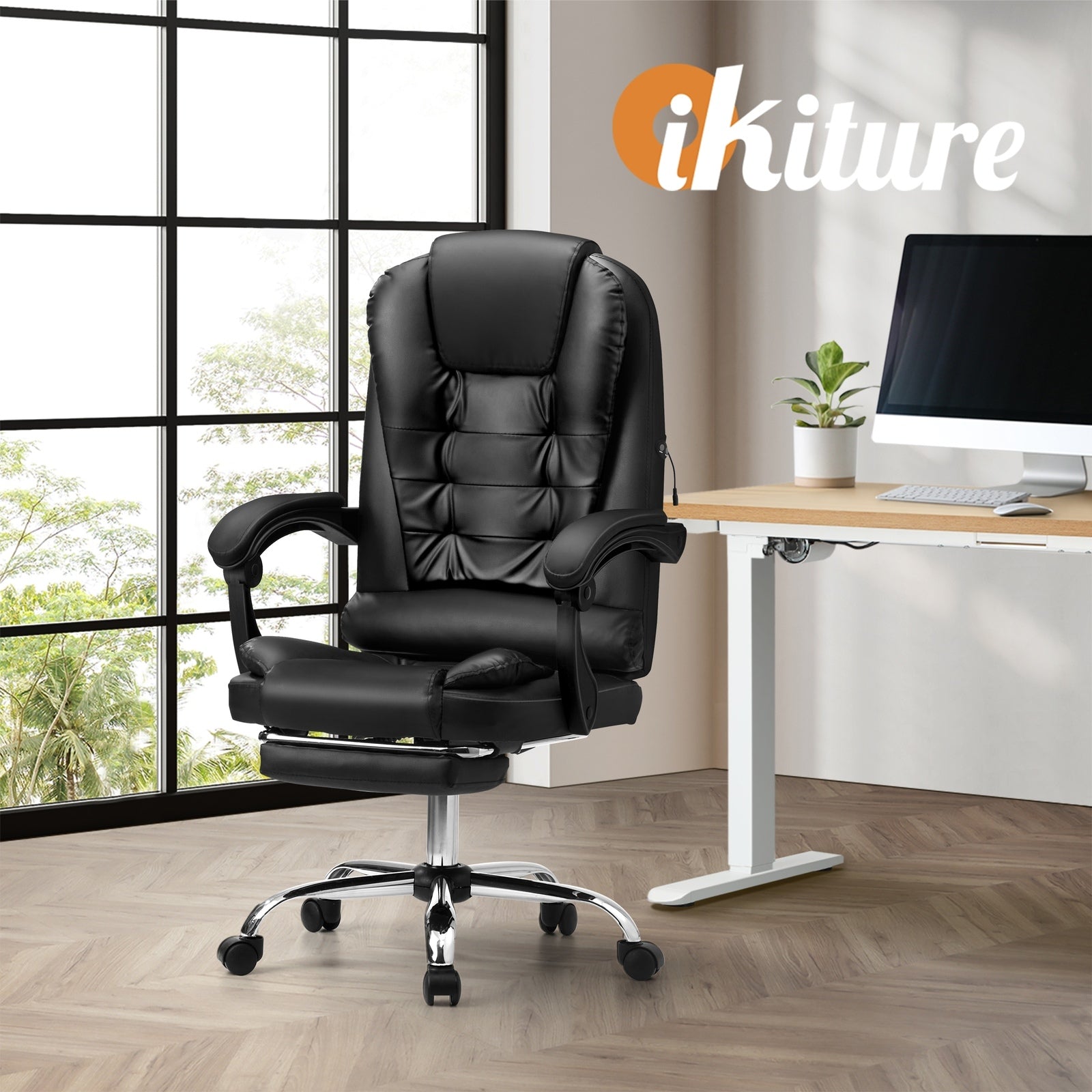 Oikiture Massage Office Chair Executive Gaming Racing Chairs PU w/Footrest Black - Sunyee