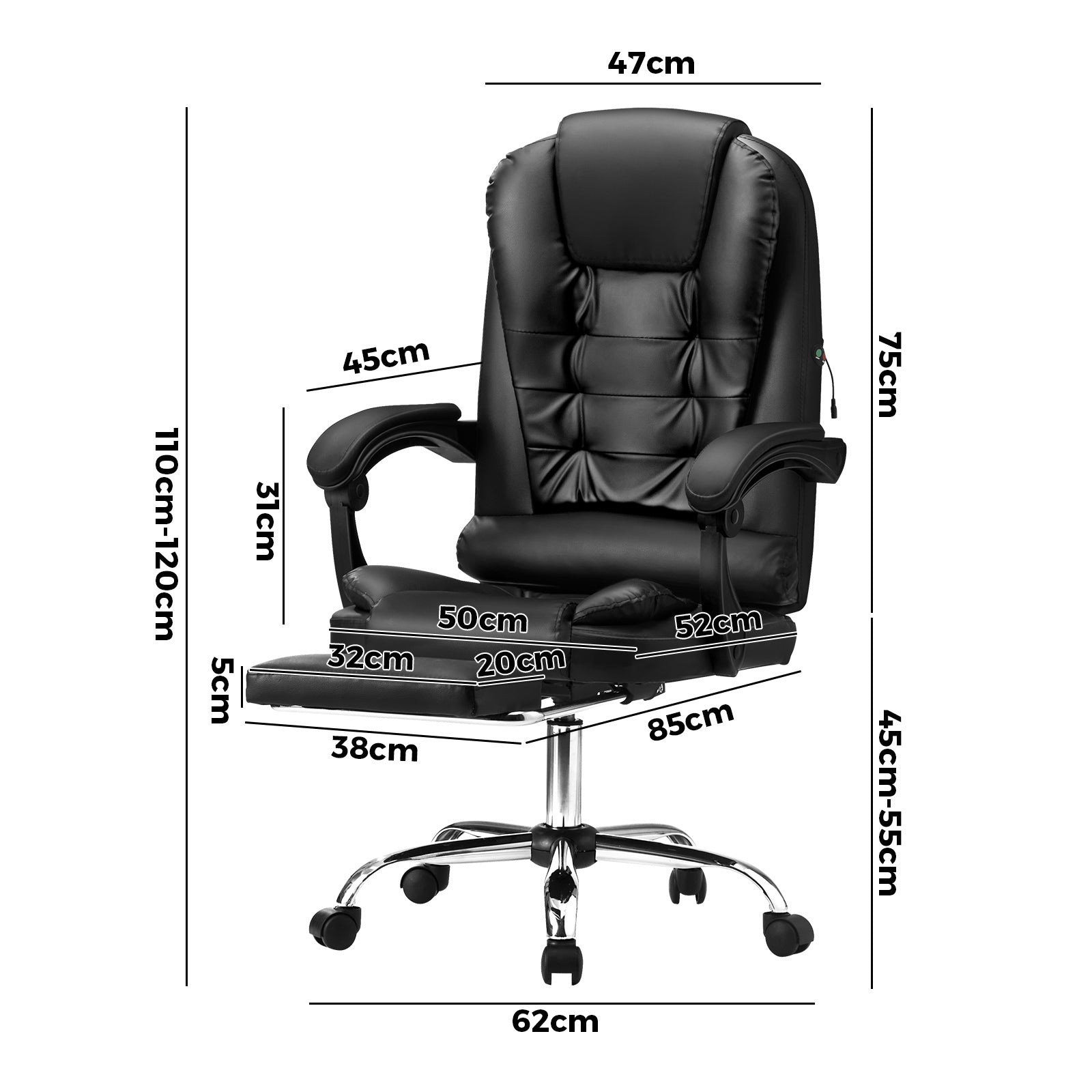 Oikiture Massage Office Chair Executive Gaming Racing Chairs PU w/Footrest Black - Sunyee