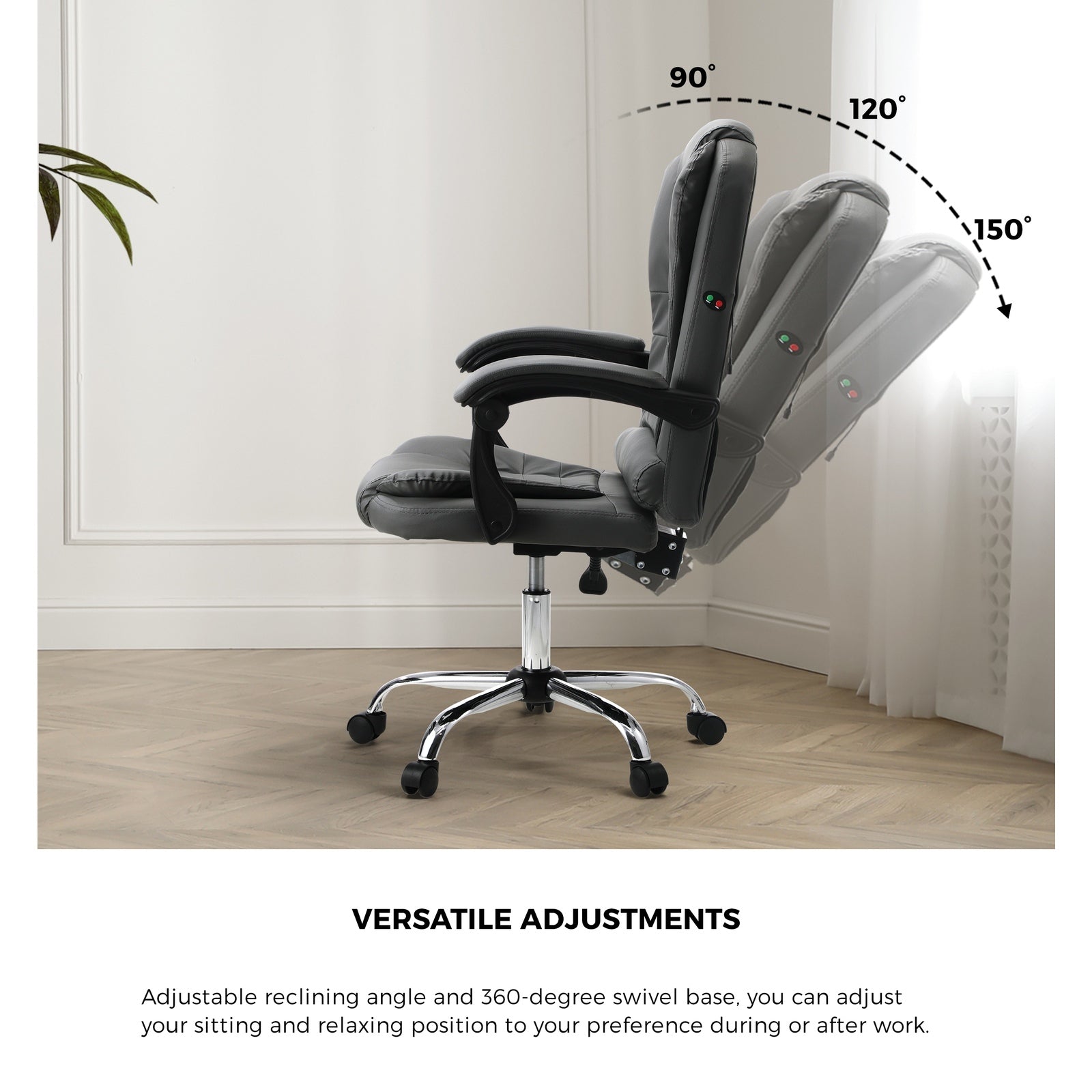 Oikiture Massage Office Chair Executive Gaming Racing Chairs PU Leather Grey - Sunyee