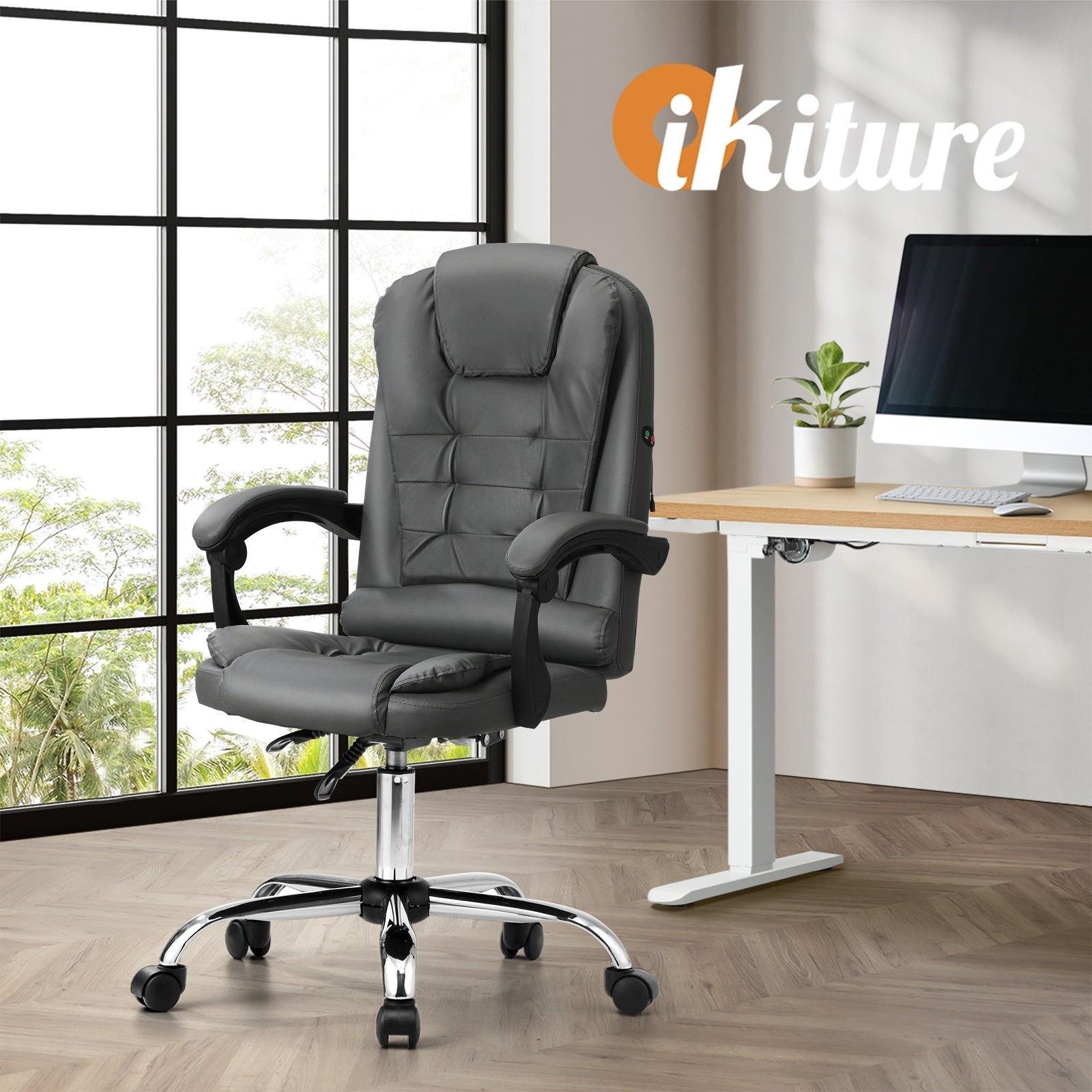 Oikiture Massage Office Chair Executive Gaming Racing Chairs PU Leather Grey - Sunyee