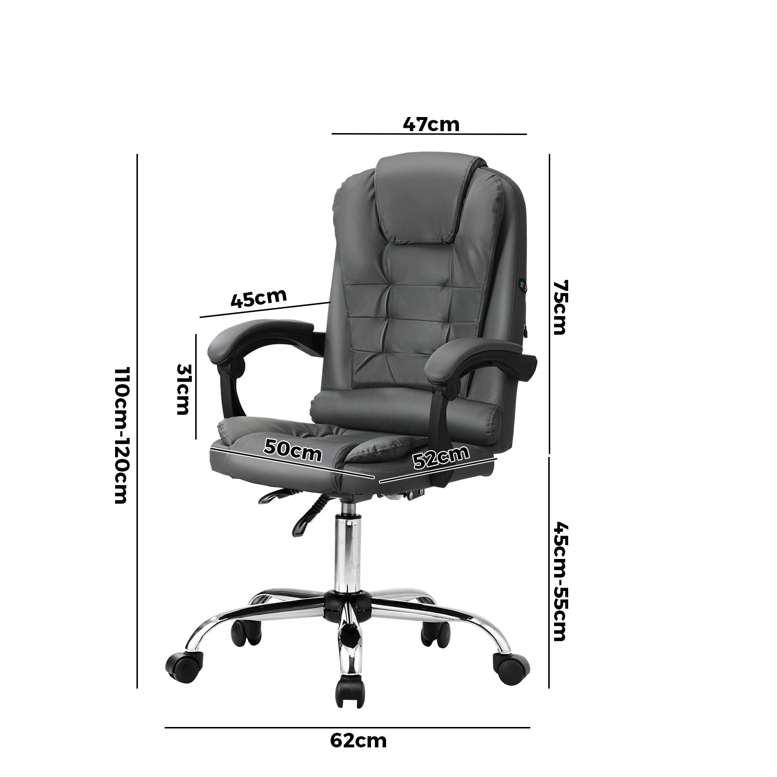 Oikiture Massage Office Chair Executive Gaming Racing Chairs PU Leather Grey - Sunyee