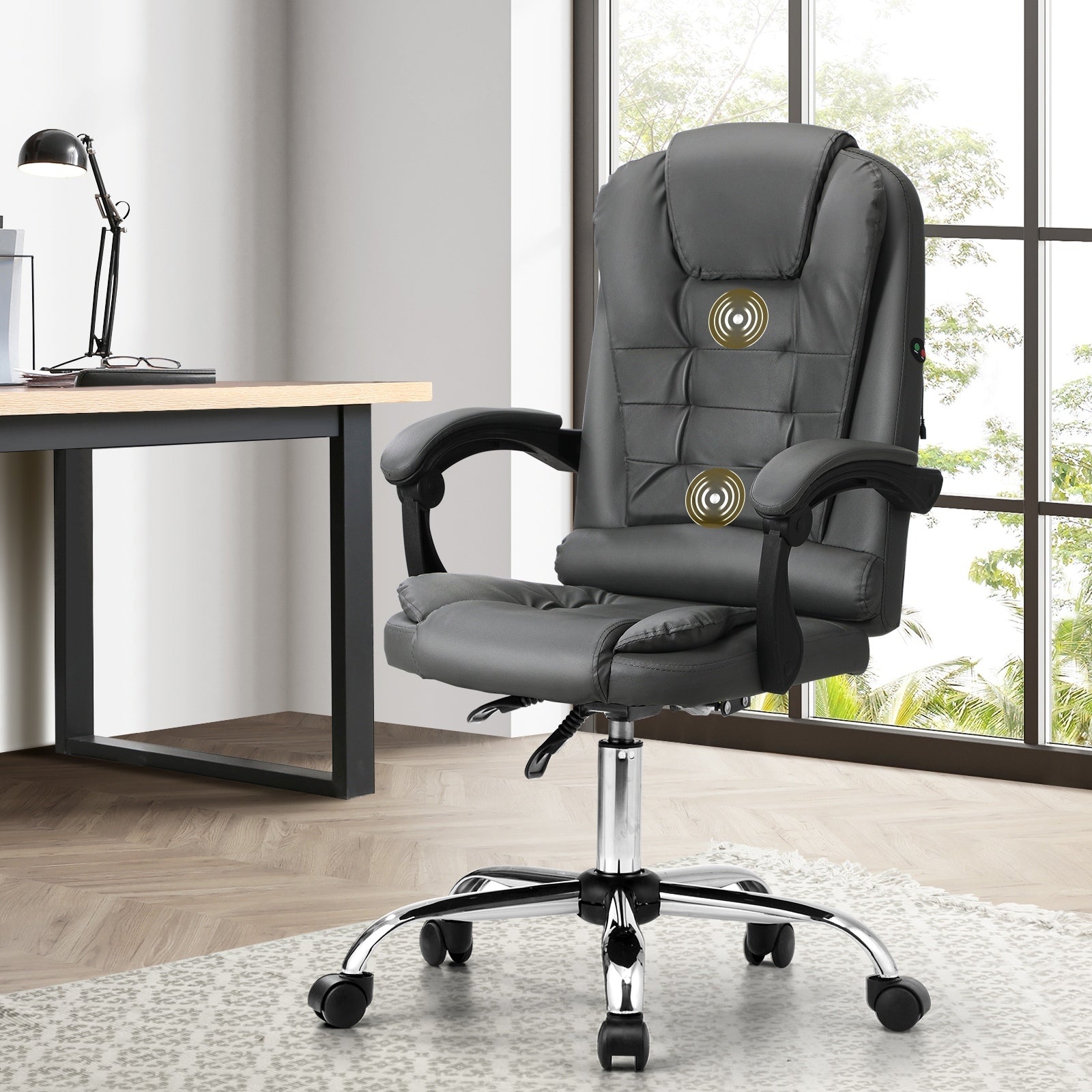 Oikiture Massage Office Chair Executive Gaming Racing Chairs PU Leather Grey - Sunyee