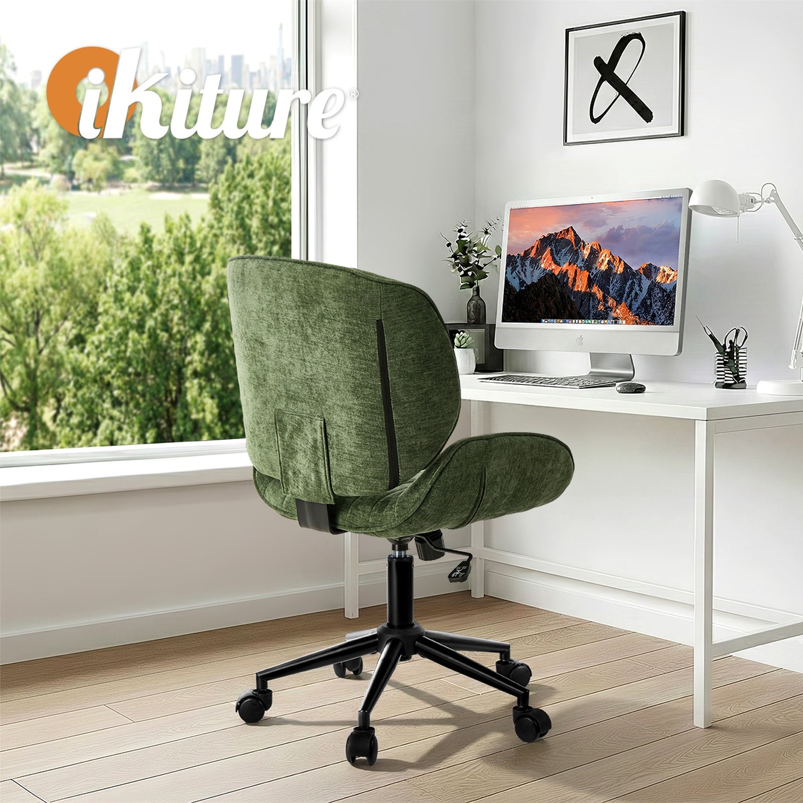 Oikiture Armless Office Chair Mid Back Swivel Gaming Desk Chair w/ Wheels Green