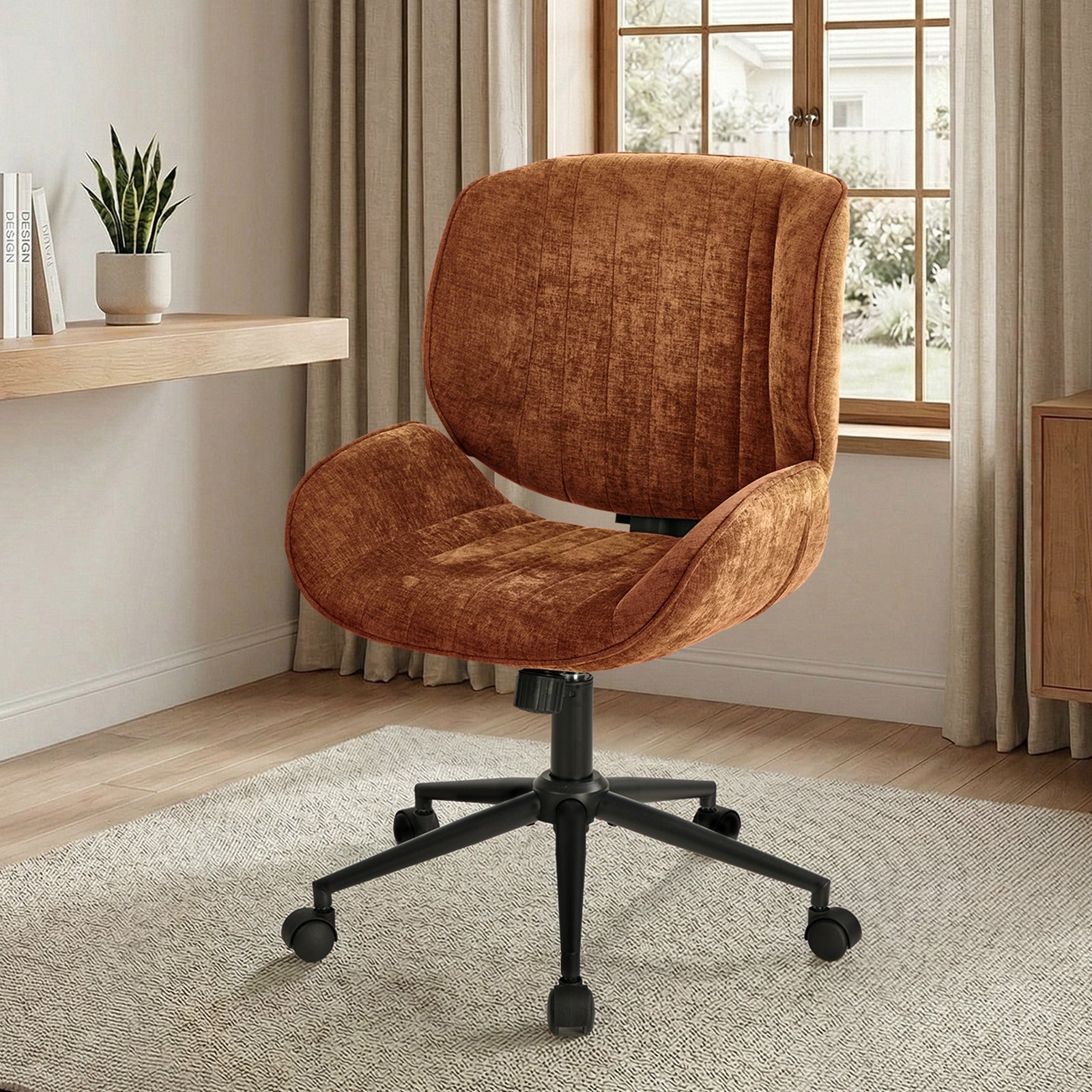 Oikiture Armless Office Chair Mid Back Swivel Gaming Desk Chair w/ Wheels Orange