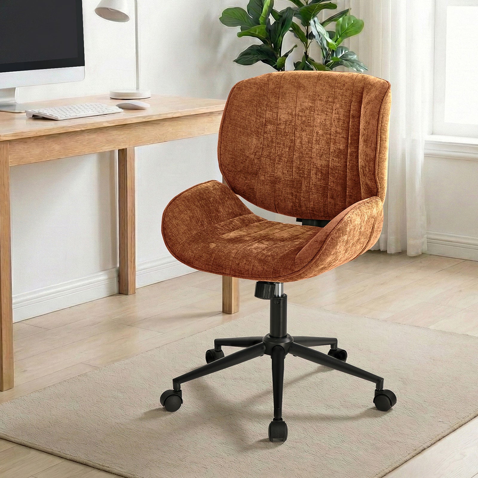 Oikiture Armless Office Chair Mid Back Swivel Gaming Desk Chair w/ Wheels Orange