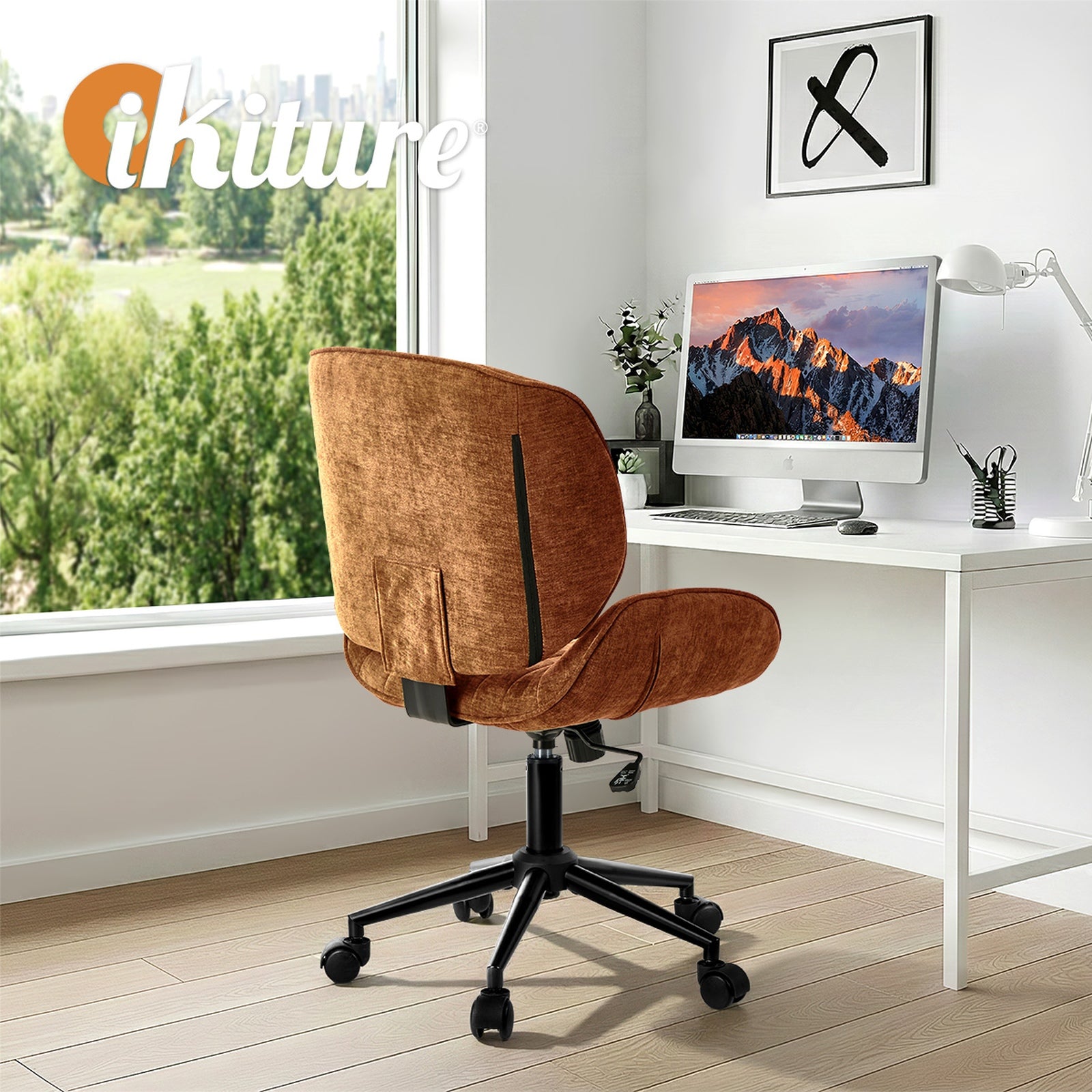 Oikiture Armless Office Chair Mid Back Swivel Gaming Desk Chair w/ Wheels Orange