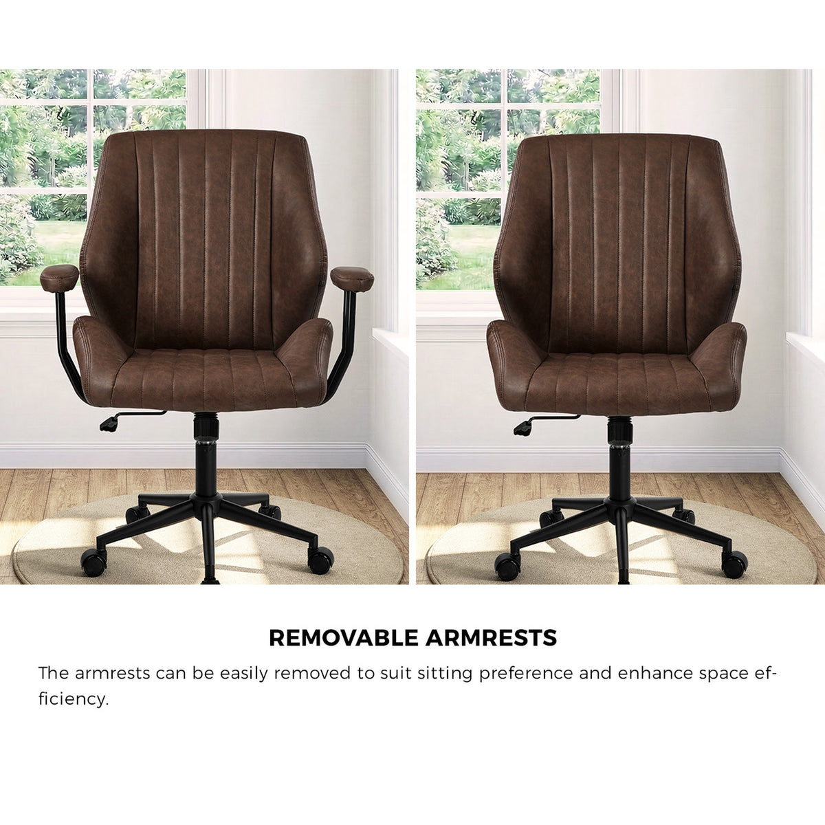 Oikiture Office Chair Mid Back Swivel Gaming Desk Chair with Padded Arms Dark Brown - Sunyee