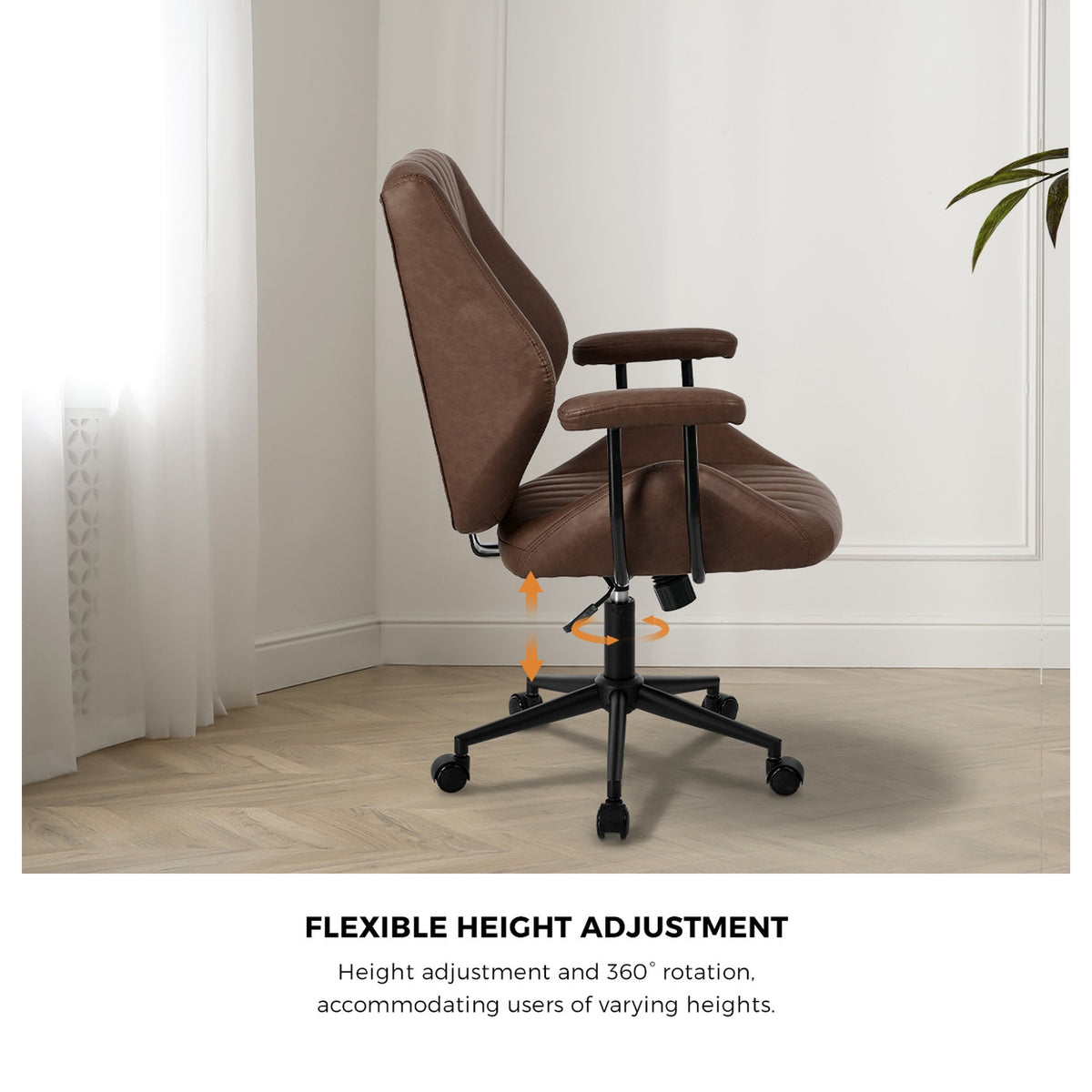 Oikiture Office Chair Mid Back Swivel Gaming Desk Chair with Padded Arms Dark Brown - Sunyee