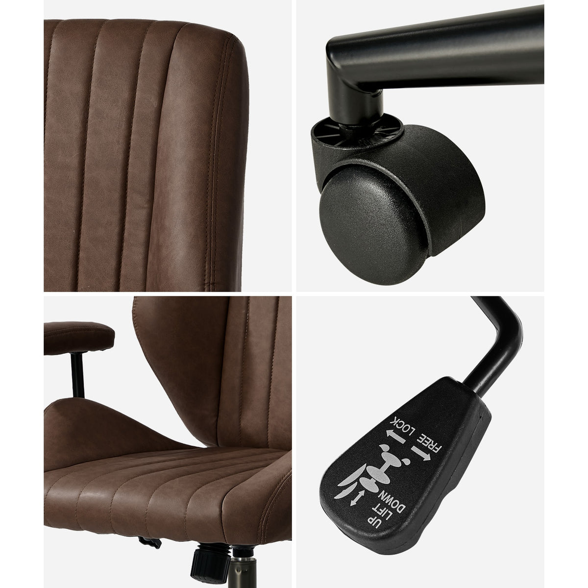 Oikiture Office Chair Mid Back Swivel Gaming Desk Chair with Padded Arms Dark Brown - Sunyee