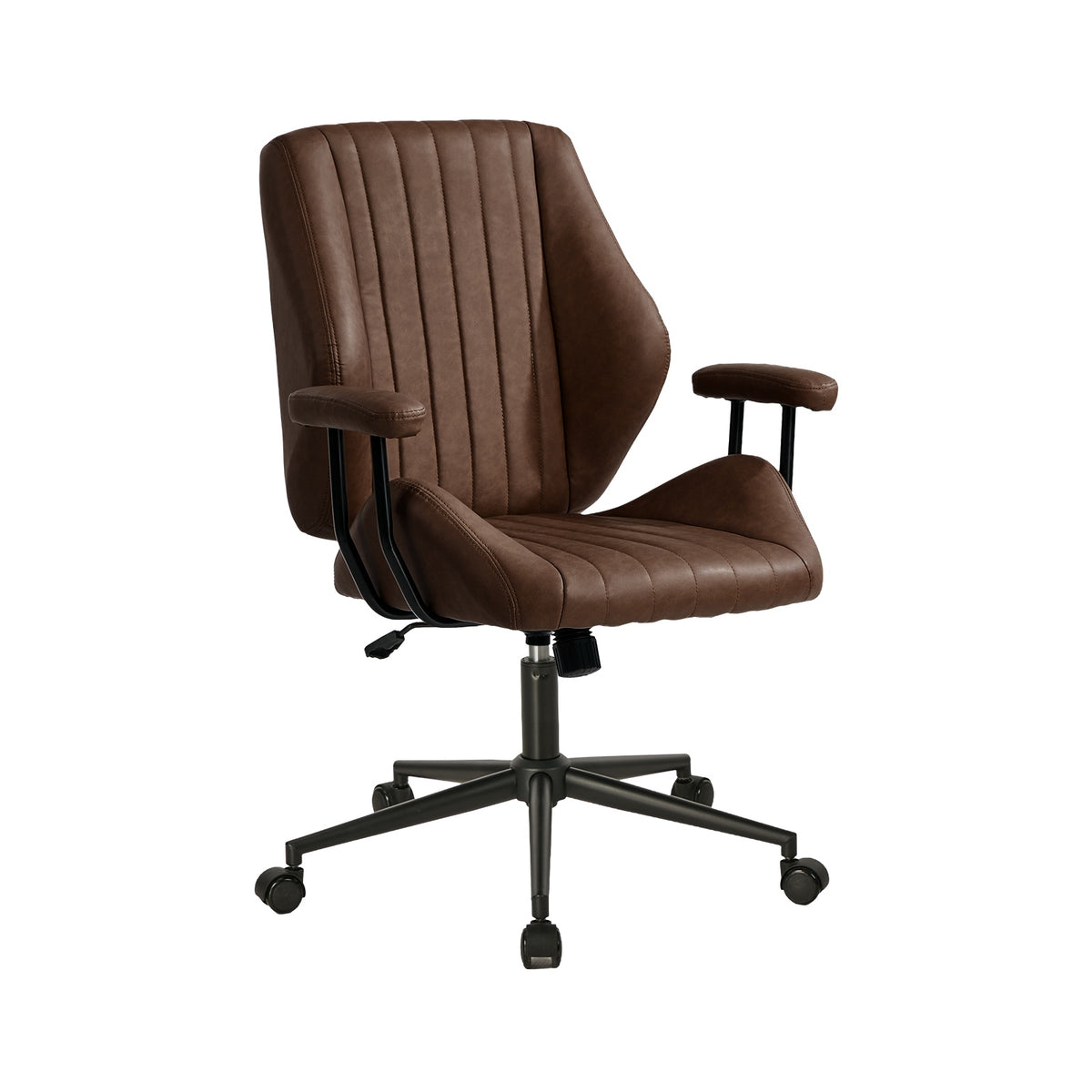 Oikiture Office Chair Mid Back Swivel Gaming Desk Chair with Padded Arms Dark Brown - Sunyee