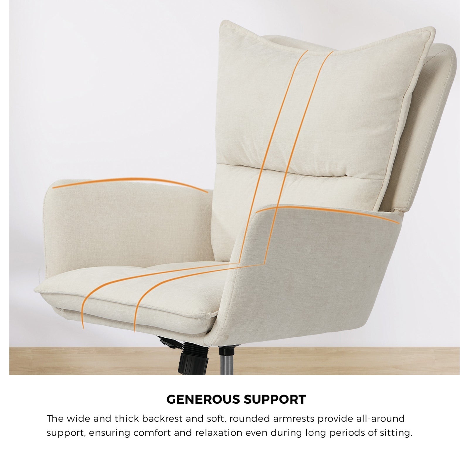 Oikiture Mid Back Office Chair Swivel Desk Chair Wide Seat Armrest Beige