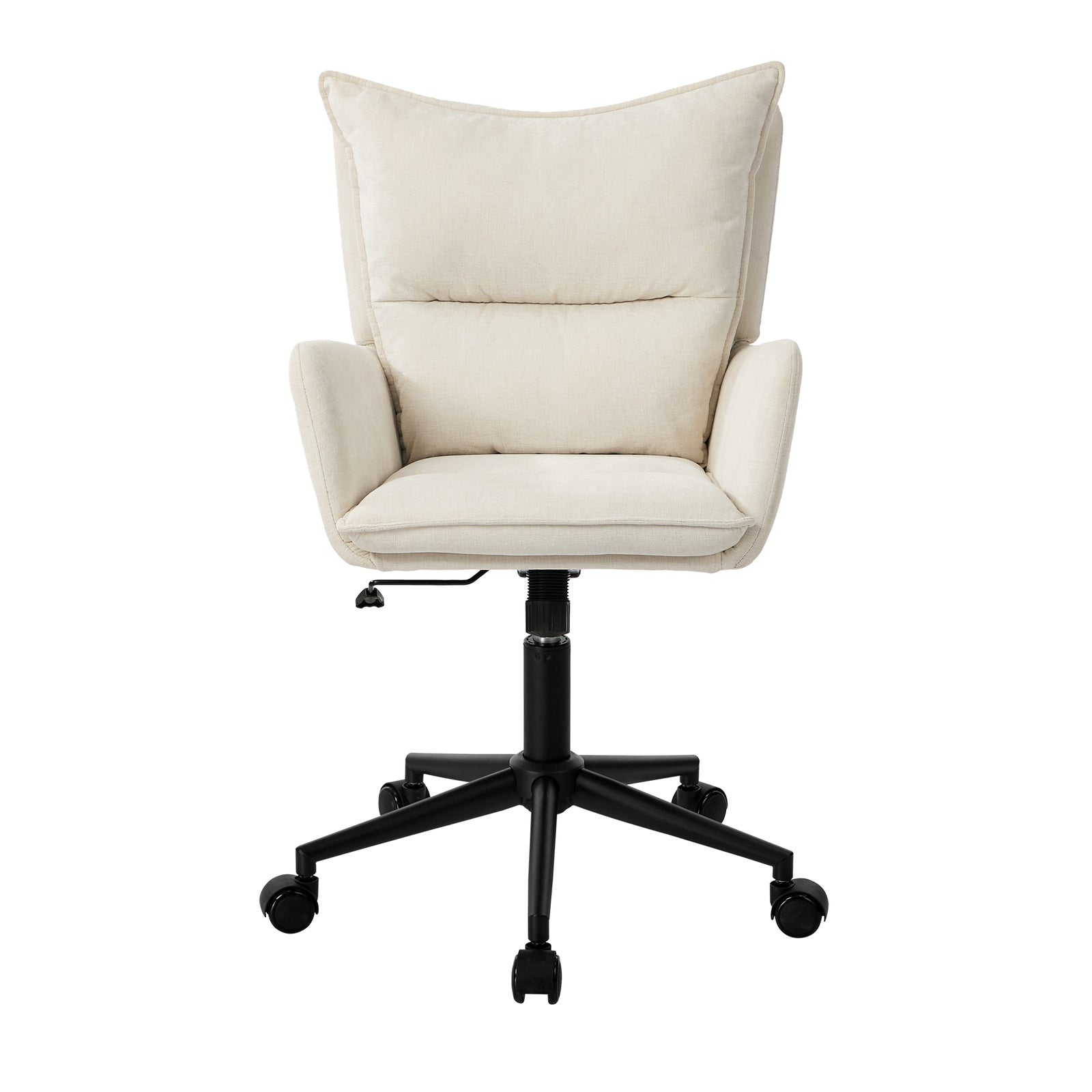 Oikiture Mid Back Office Chair Swivel Desk Chair Wide Seat Armrest Beige