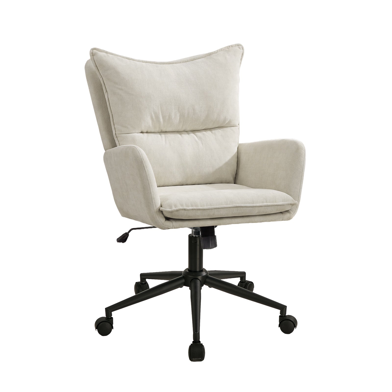 Oikiture Mid Back Office Chair Swivel Desk Chair Wide Seat Armrest Beige