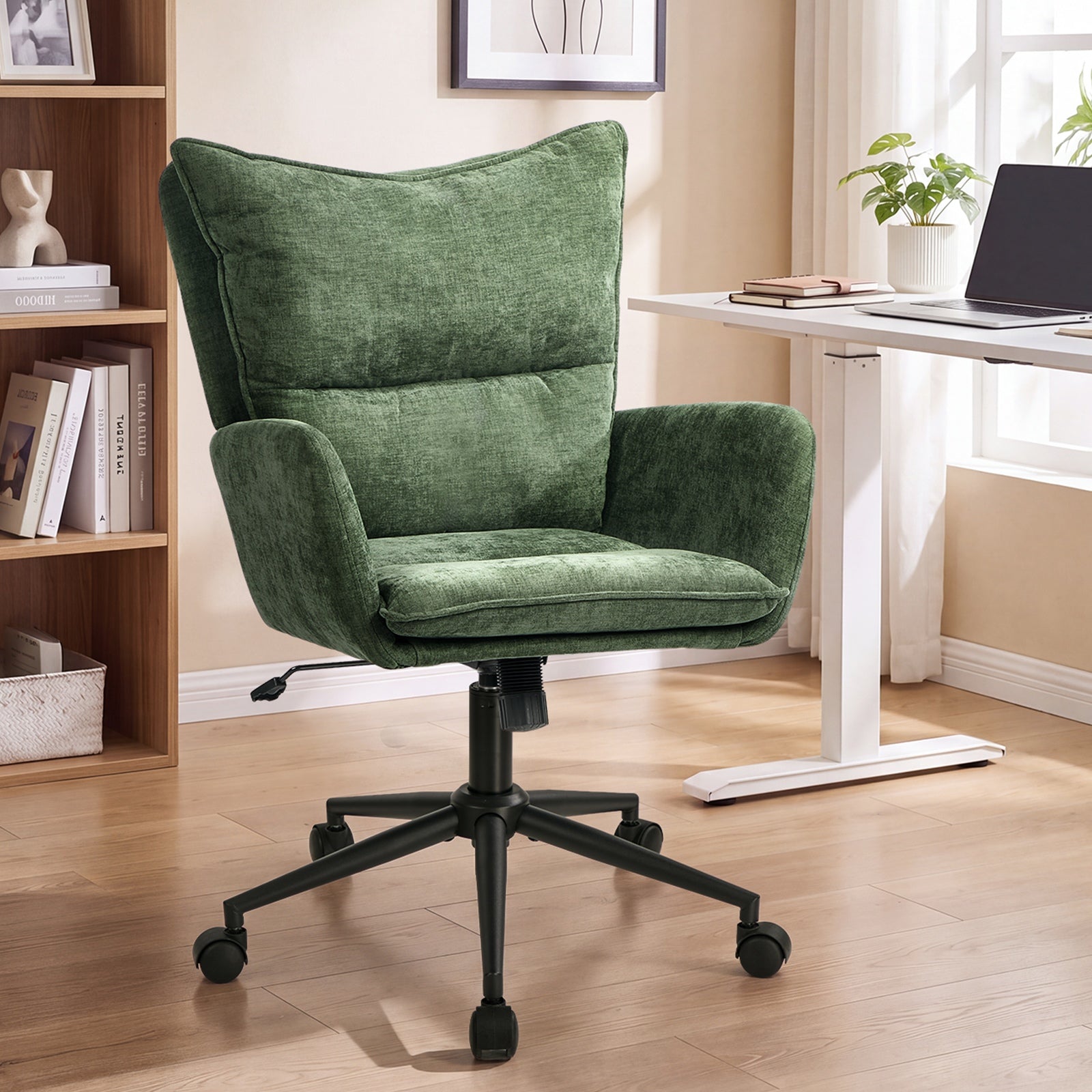Oikiture Mid Back Office Chair Swivel Desk Chair Wide Seat Armrest Green