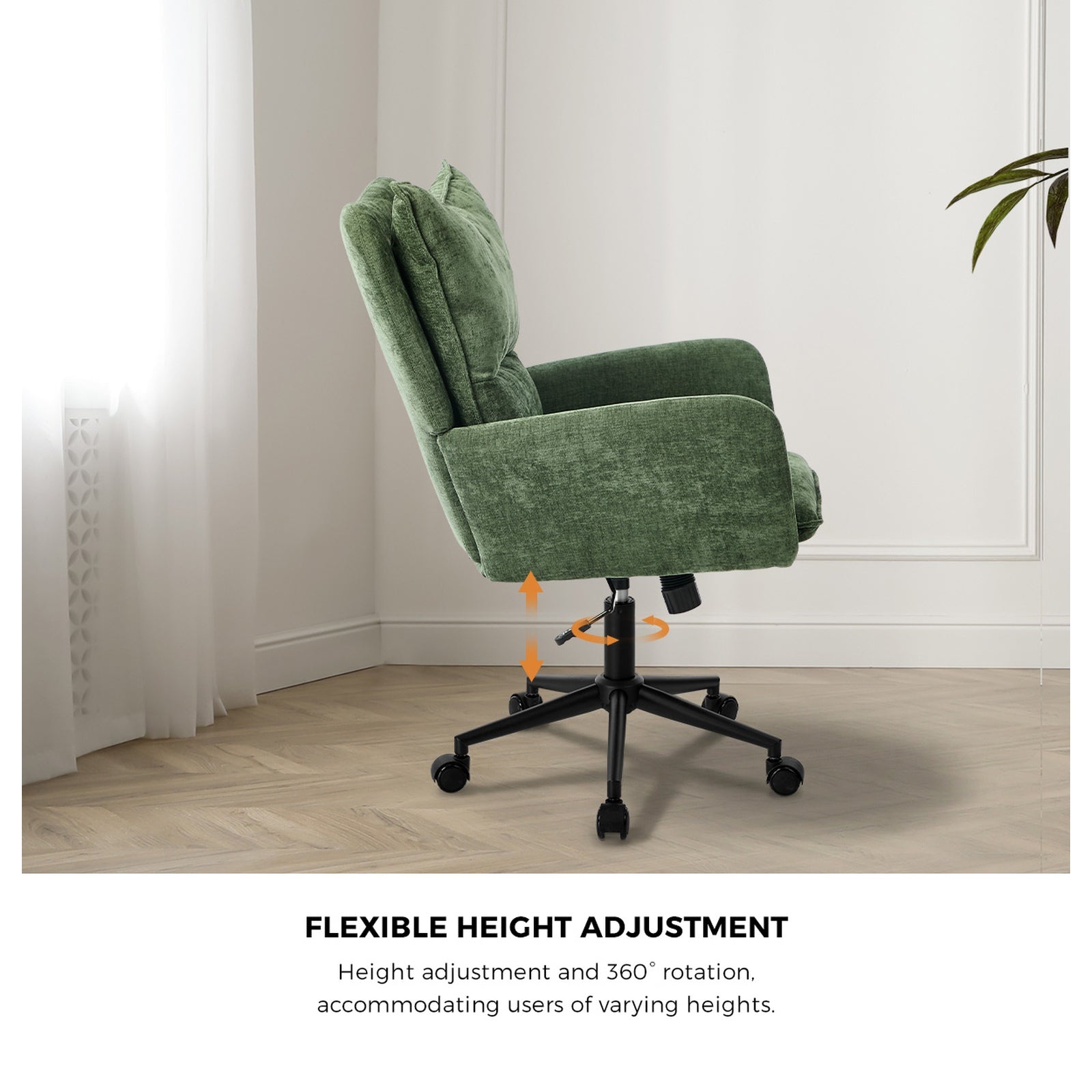 Oikiture Mid Back Office Chair Swivel Desk Chair Wide Seat Armrest Green