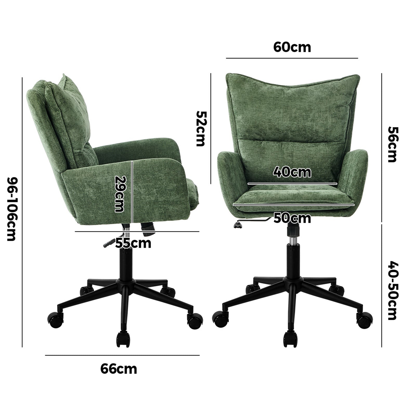 Oikiture Mid Back Office Chair Swivel Desk Chair Wide Seat Armrest Green
