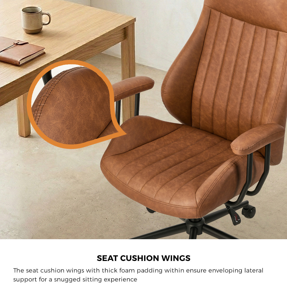 Oikiture Office Chair High Back Swivel Rolling Gaming Computer Chairs Brown