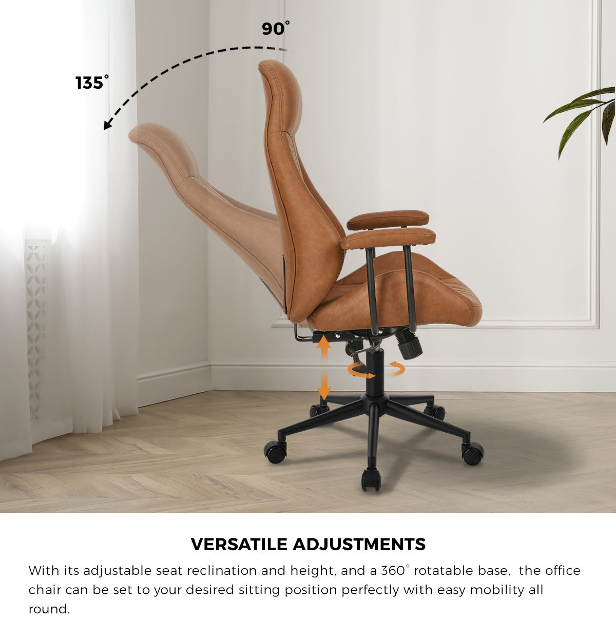 Oikiture Office Chair High Back Swivel Rolling Gaming Computer Chairs Brown