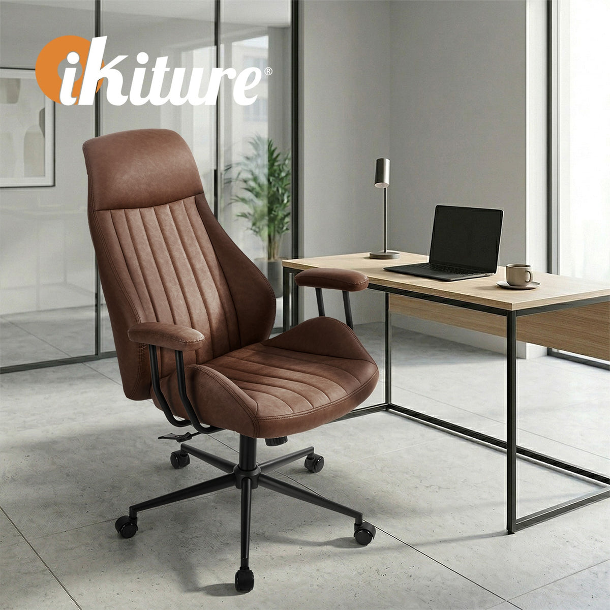 Oikiture Office Chair High Back Swivel Rolling Gaming Computer Chairs Dark Brown - Sunyee