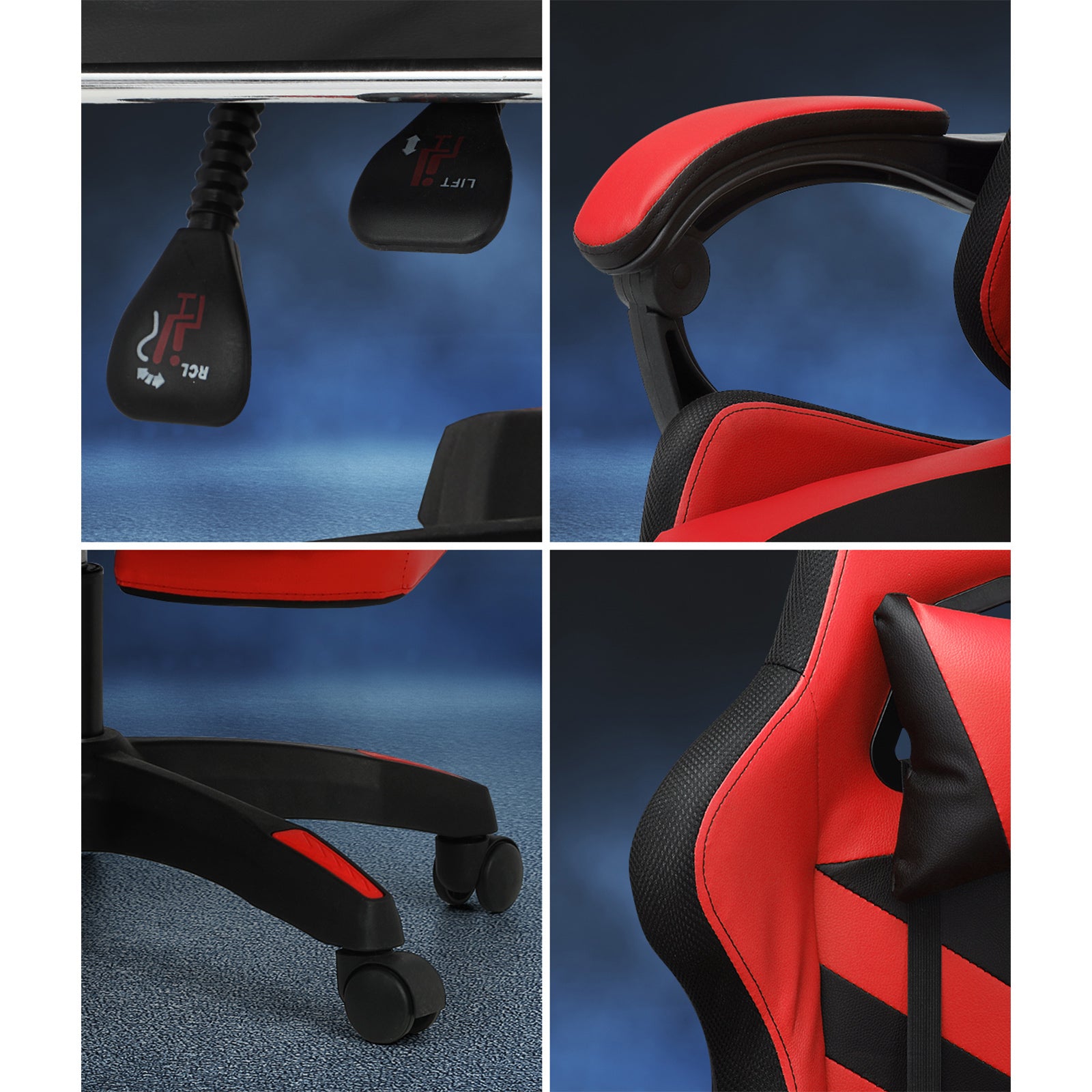 Oikiture Gaming Chair 7 RGB LED 8 Points Massage Racing Recliner Office Computer