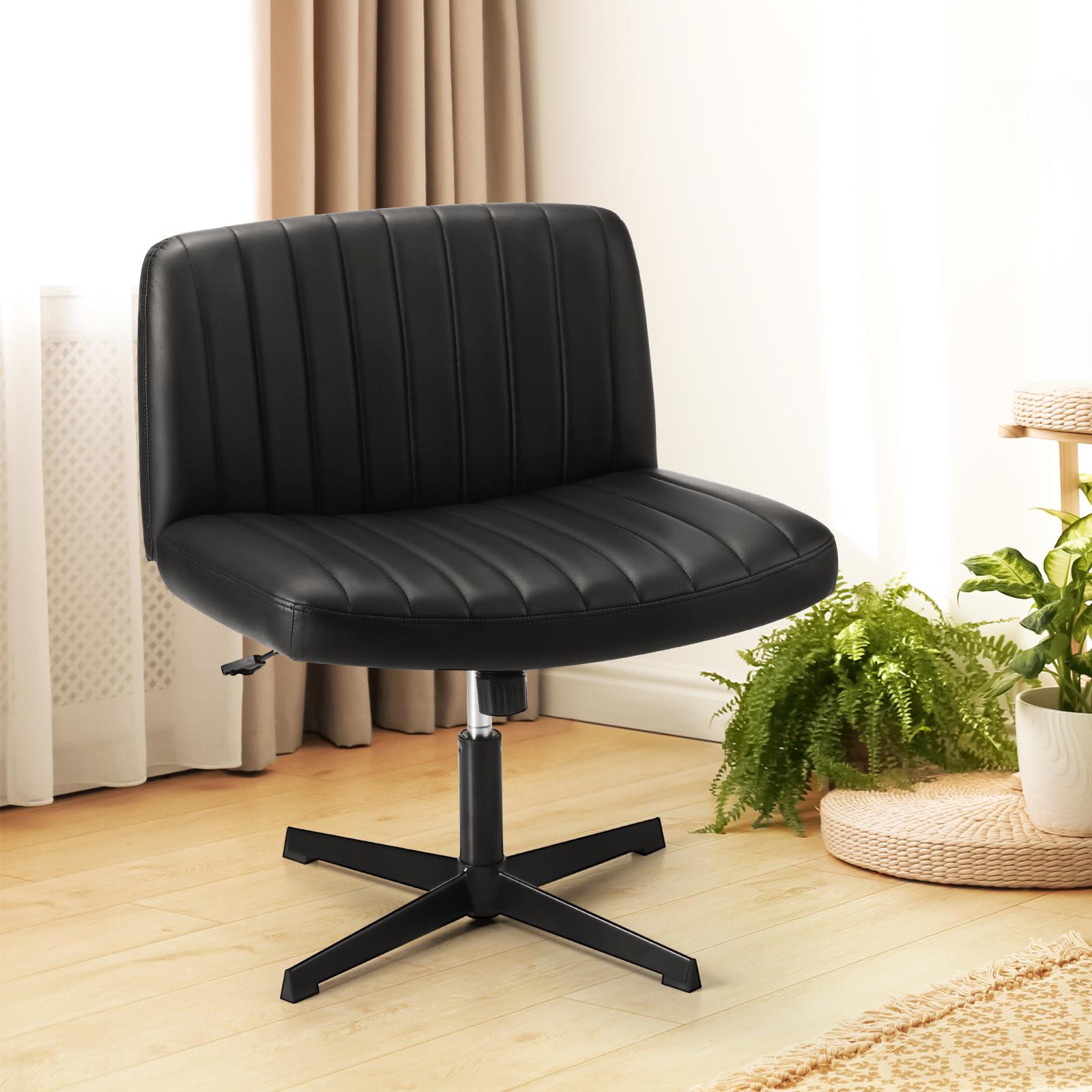 Oikiture Mid Back Armless Office Desk Chair Wide Seat PU Leather Black - Sunyee