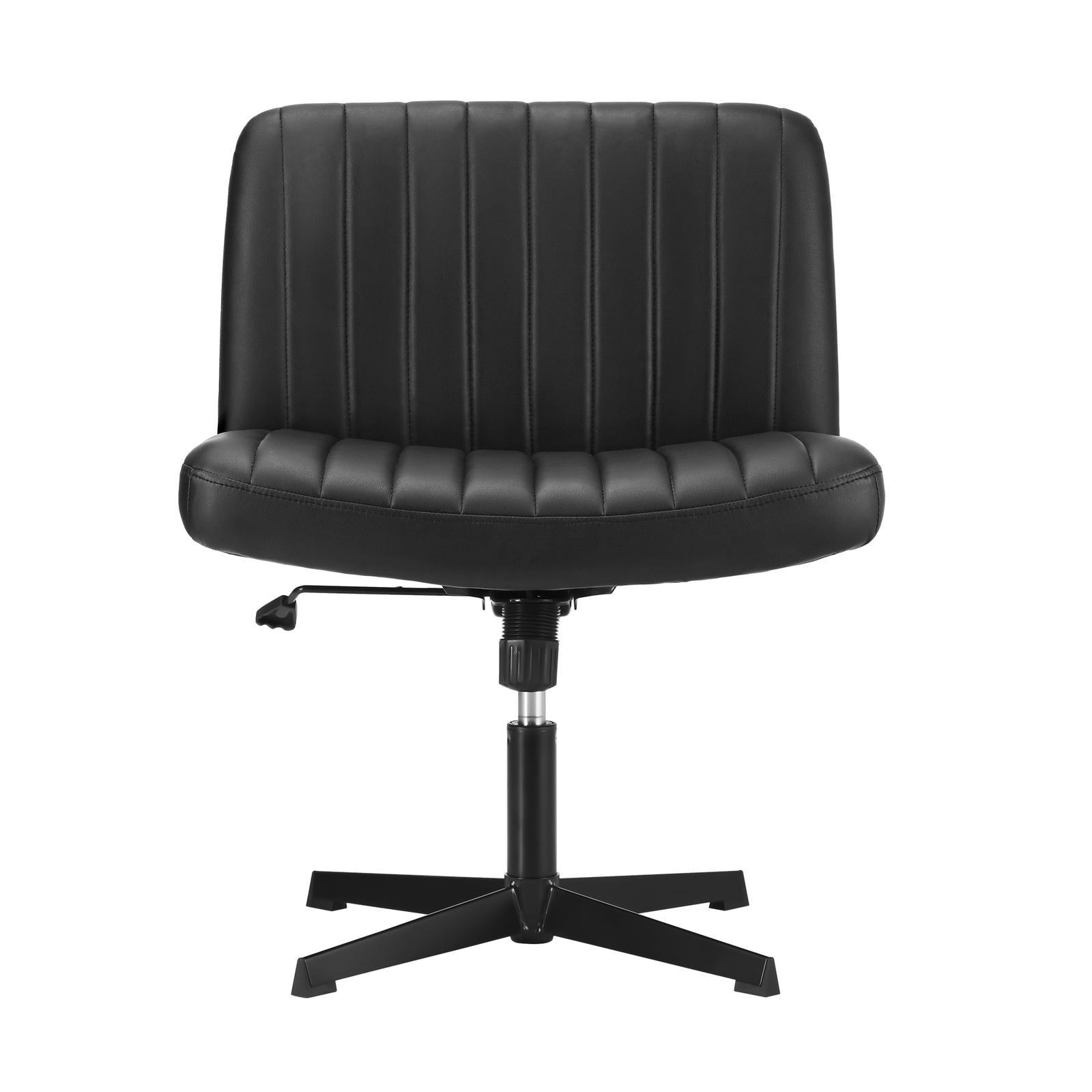 Oikiture Mid Back Armless Office Desk Chair Wide Seat PU Leather Black - Sunyee