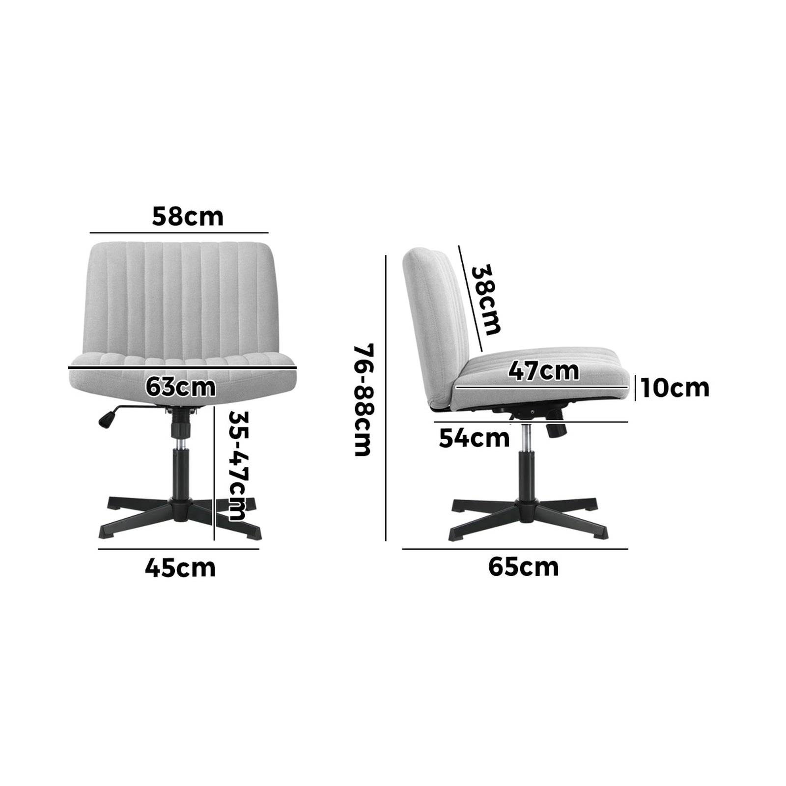 Oikiture Mid Back Armless Office Desk Chair Height Adjustable Wide Seat Grey - Sunyee