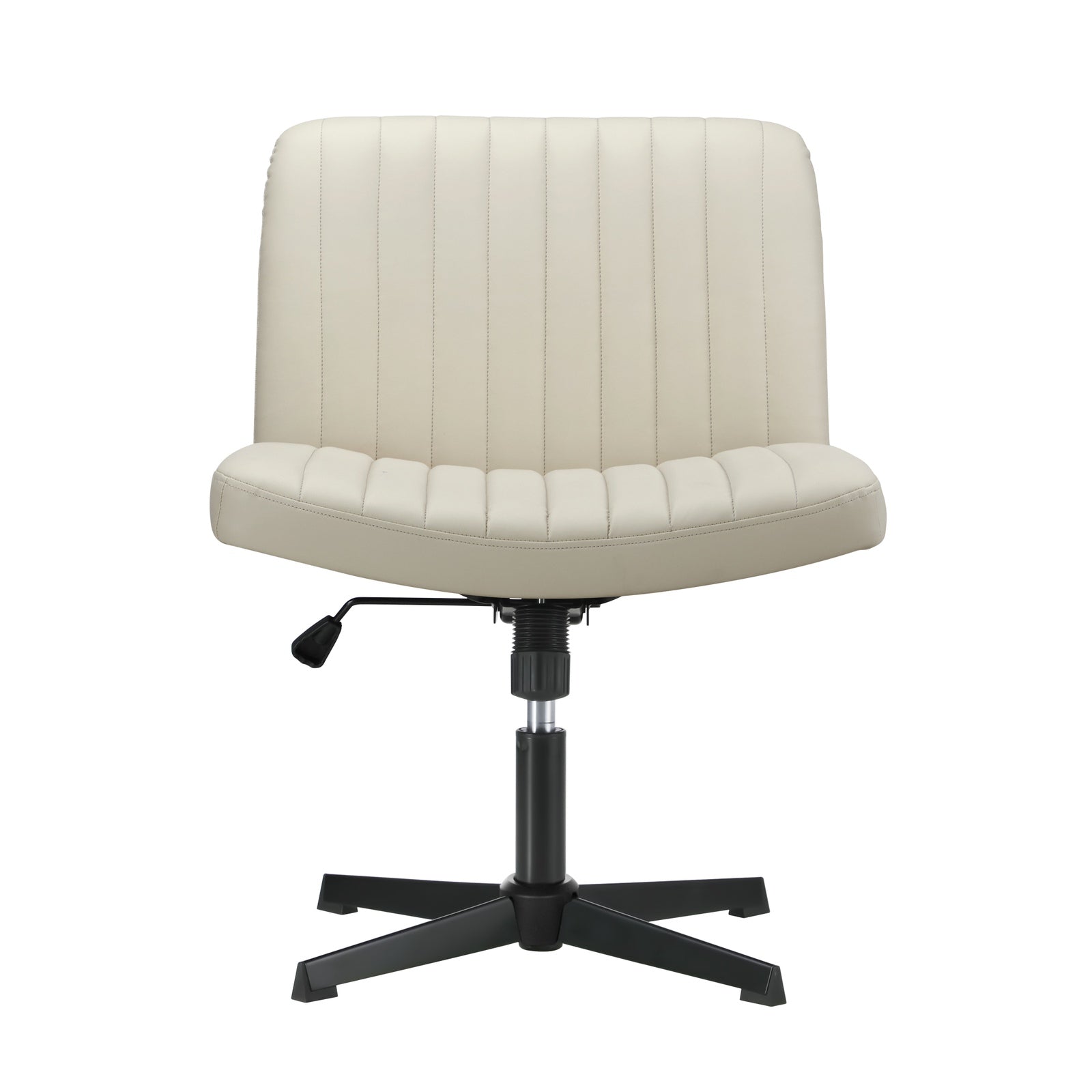 Oikiture Mid Back Armless Office Desk Chair Wide Seat PU Leather Beige