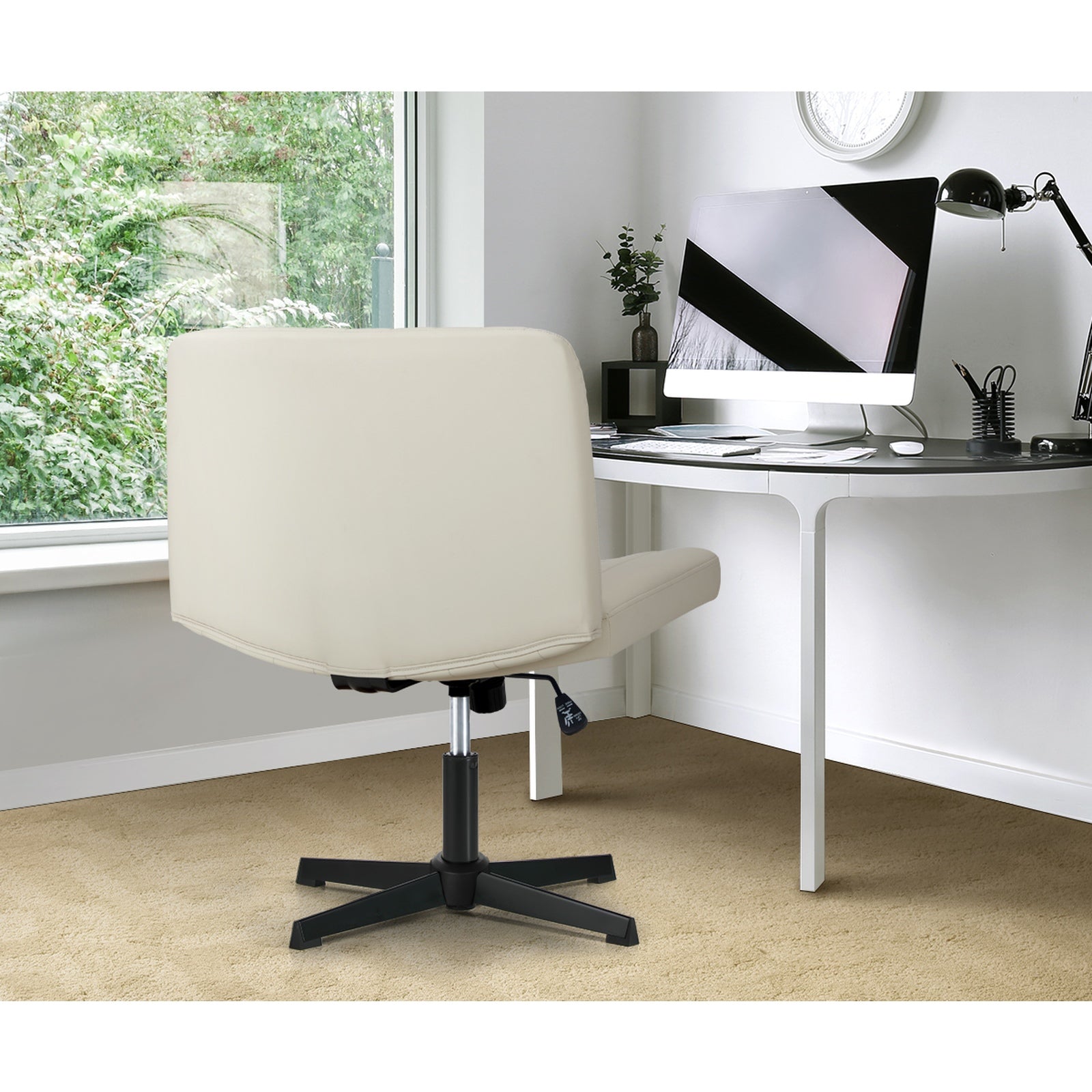 Oikiture Mid Back Armless Office Desk Chair Wide Seat PU Leather Beige - Sunyee