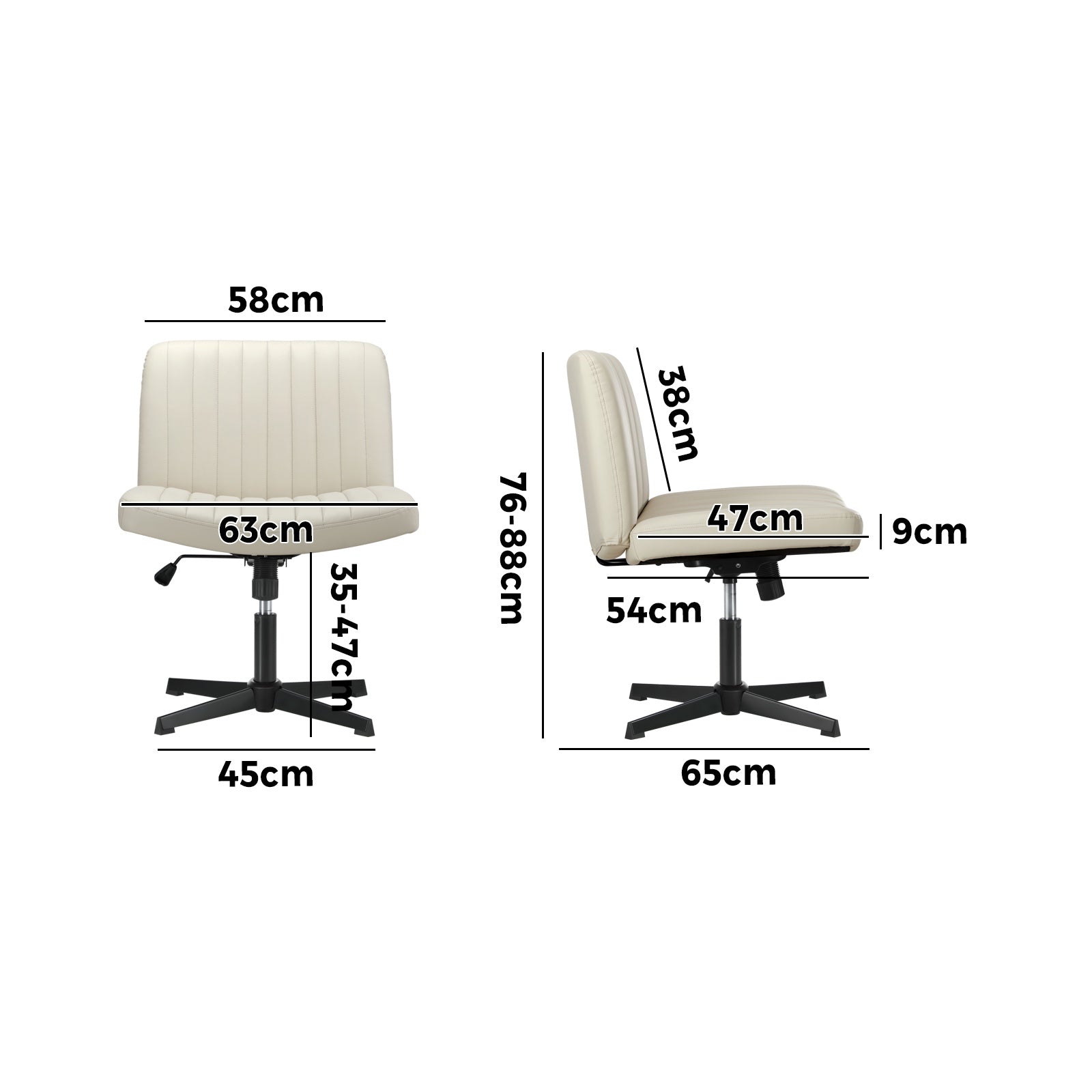 Oikiture Mid Back Armless Office Desk Chair Wide Seat PU Leather Beige - Sunyee