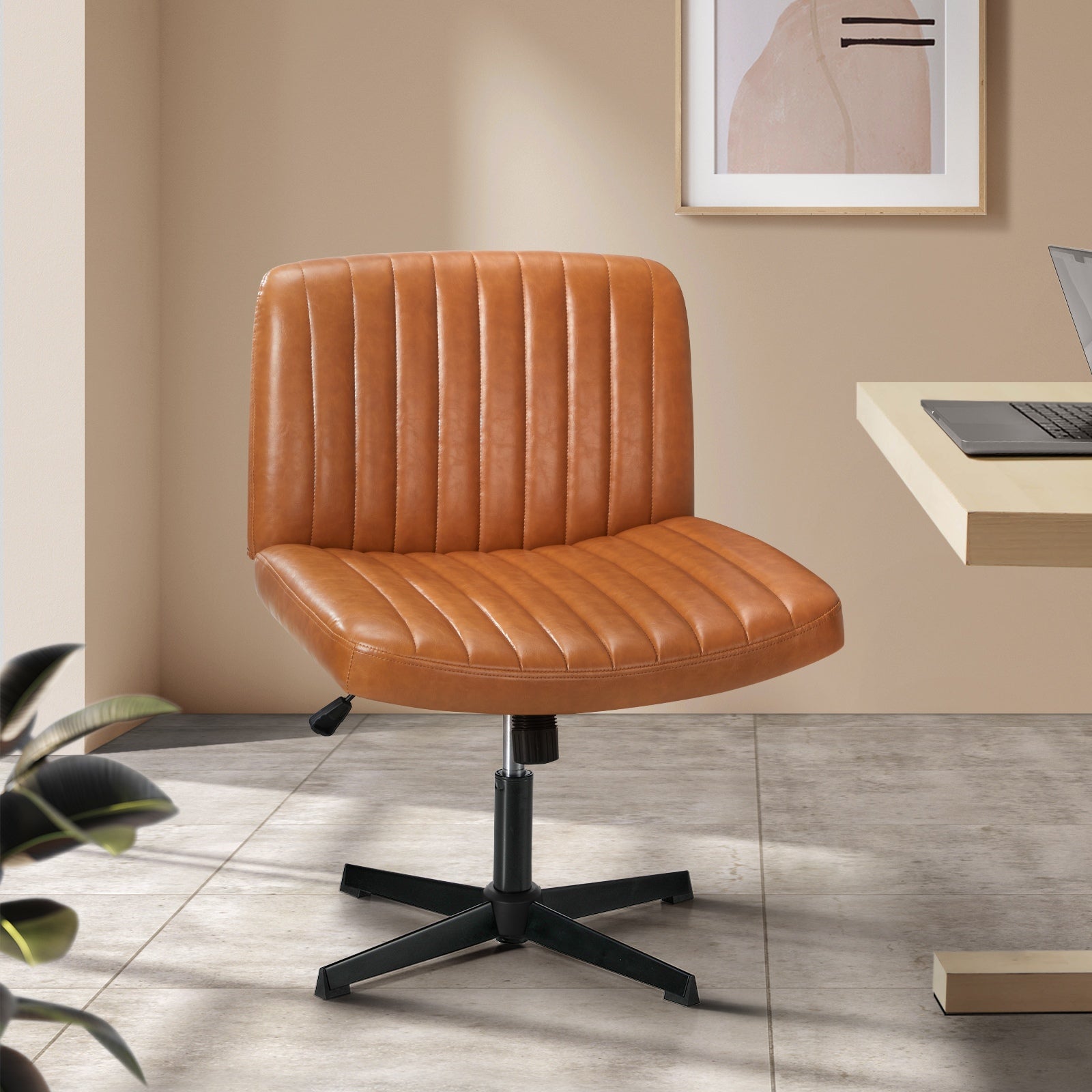 Oikiture Mid Back Armless Office Desk Chair Wide Seat PU Leather Brown - Sunyee
