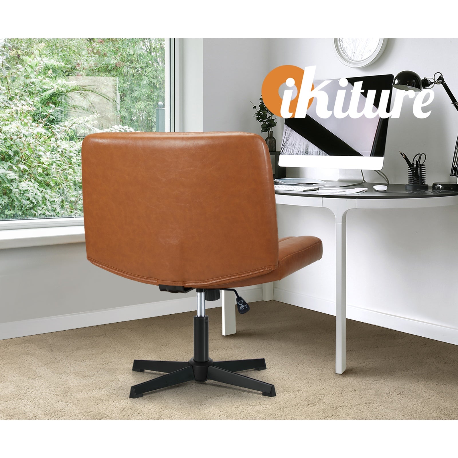 Oikiture Mid Back Armless Office Desk Chair Wide Seat PU Leather Brown - Sunyee