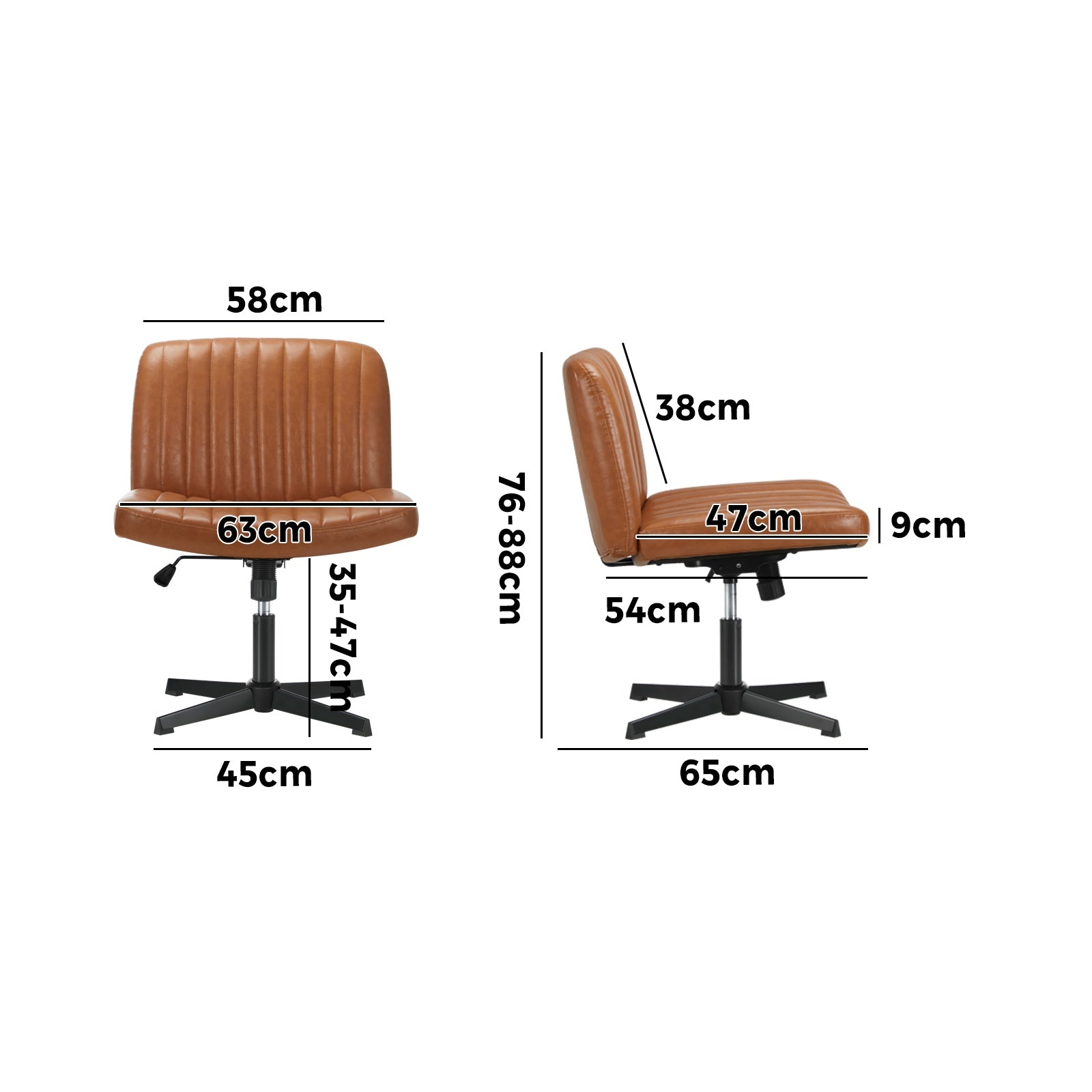 Oikiture Mid Back Armless Office Desk Chair Wide Seat PU Leather Brown - Sunyee