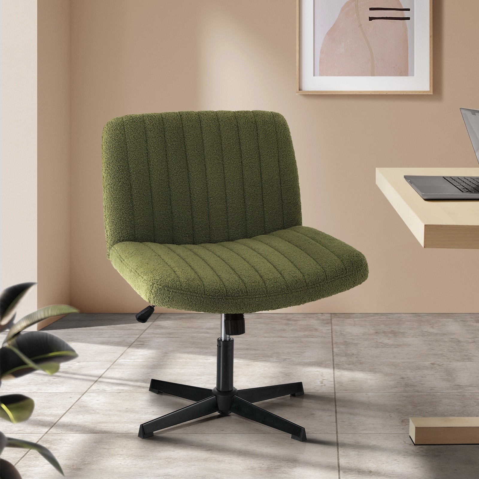 Oikiture Mid Back Armless Office Desk Chair Wide Seat Sherpa Green - Sunyee